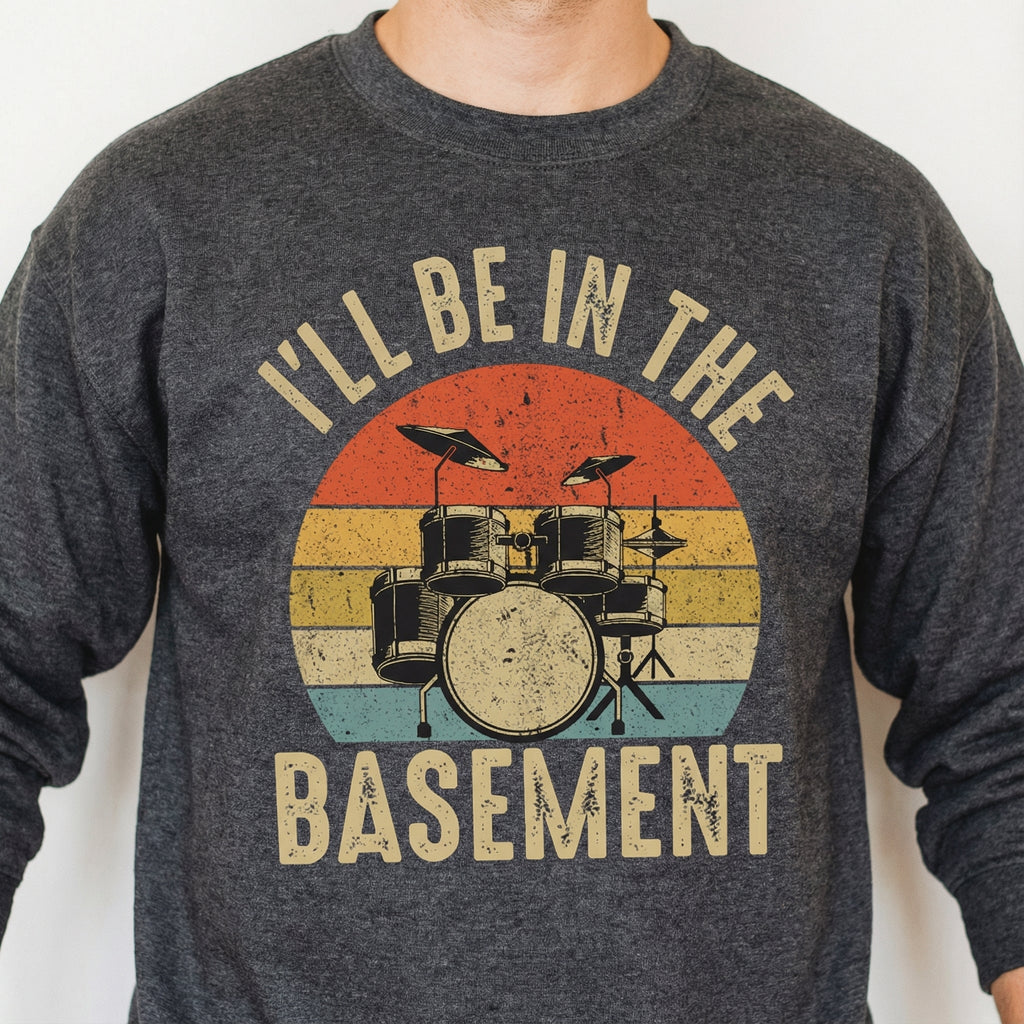 Funny Drummer Dad Graphic T-Shirt - I'll Be In The Basement product image 3