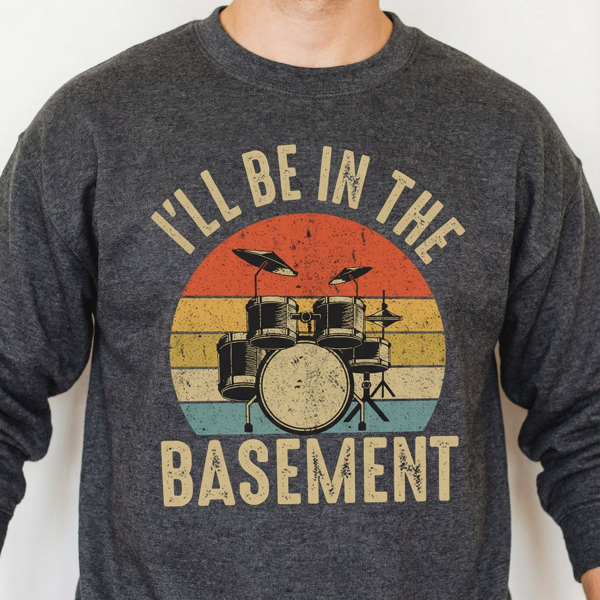 Funny Drummer Dad Graphic T-Shirt - I'll Be In The Basement product image 3