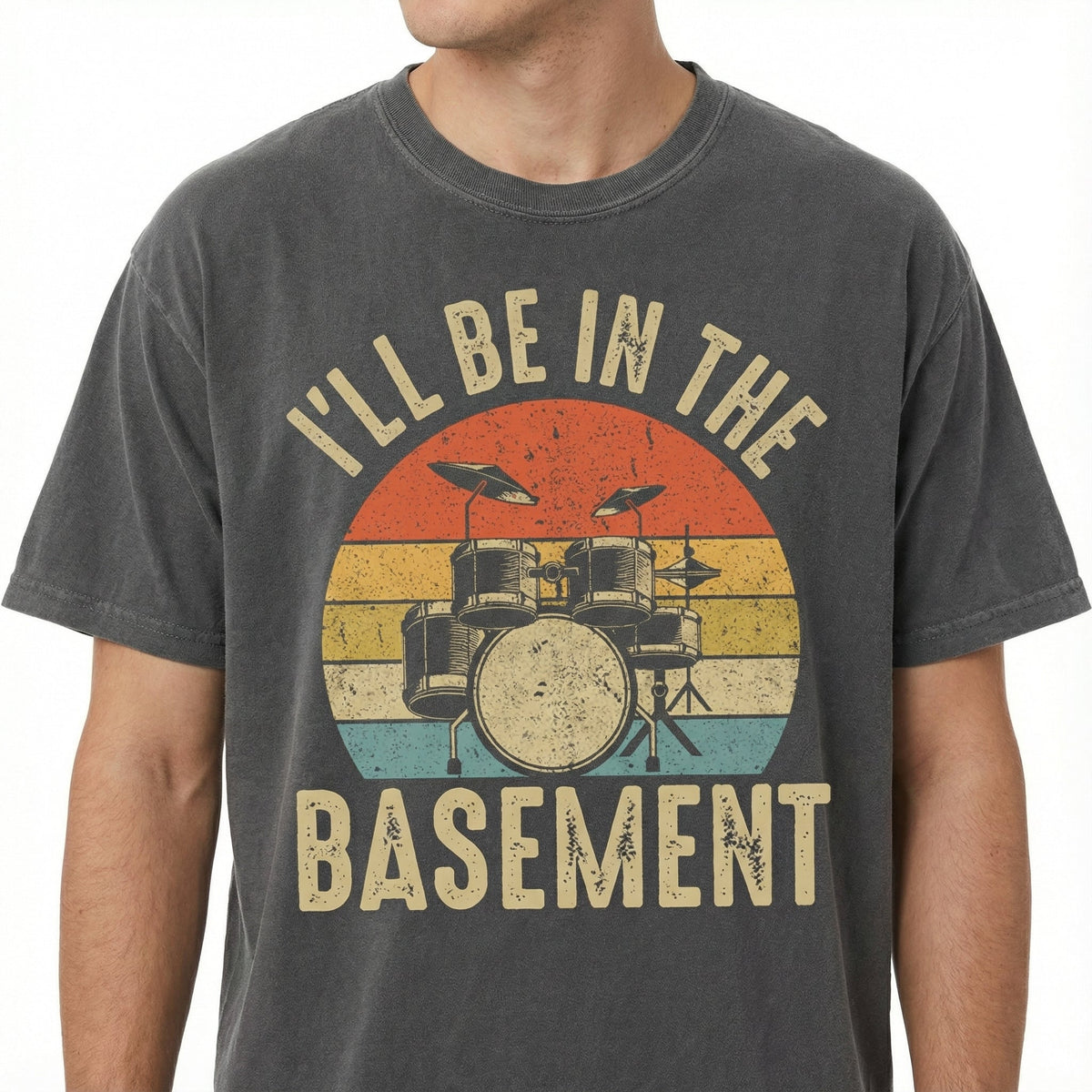 Funny Drummer Dad Graphic T-Shirt - I'll Be In The Basement product image 4