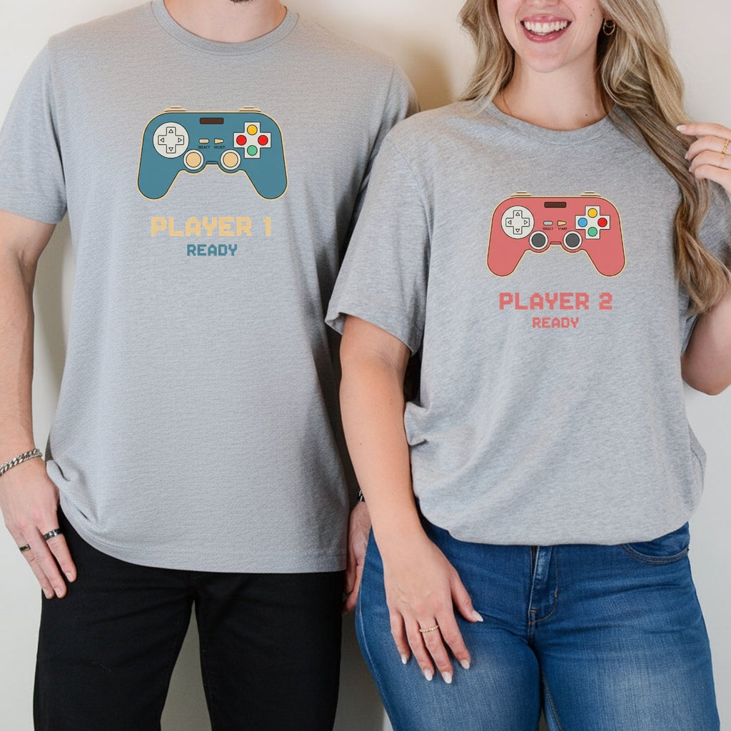 Funny Player 1 2 Gamer Ready Matching T-Shirts For Couples product image 3