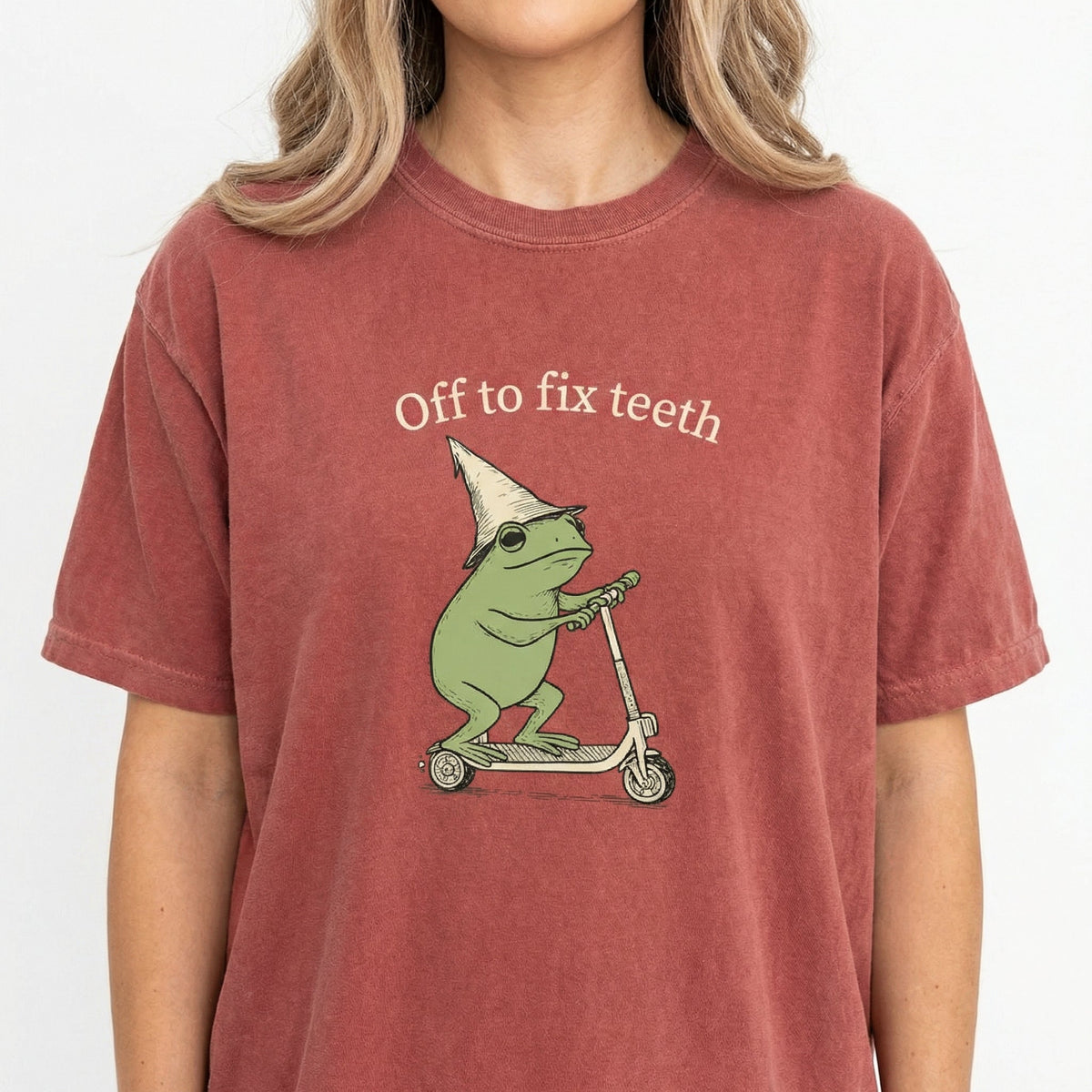 Funny Frog Dental Crew Shirt – Off to Fix Teeth Graphic Tee product image 4