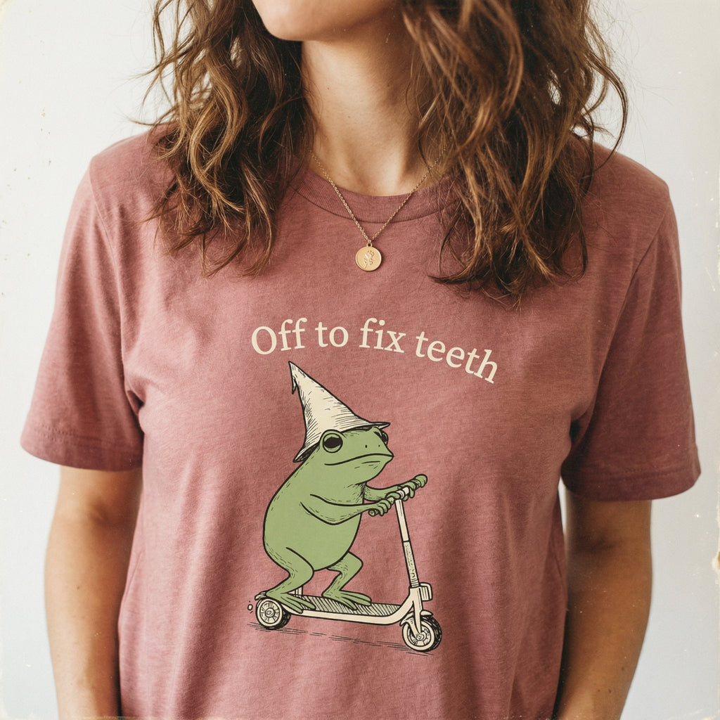 Funny Frog Dental Crew Shirt – Off to Fix Teeth Graphic Tee product image 5