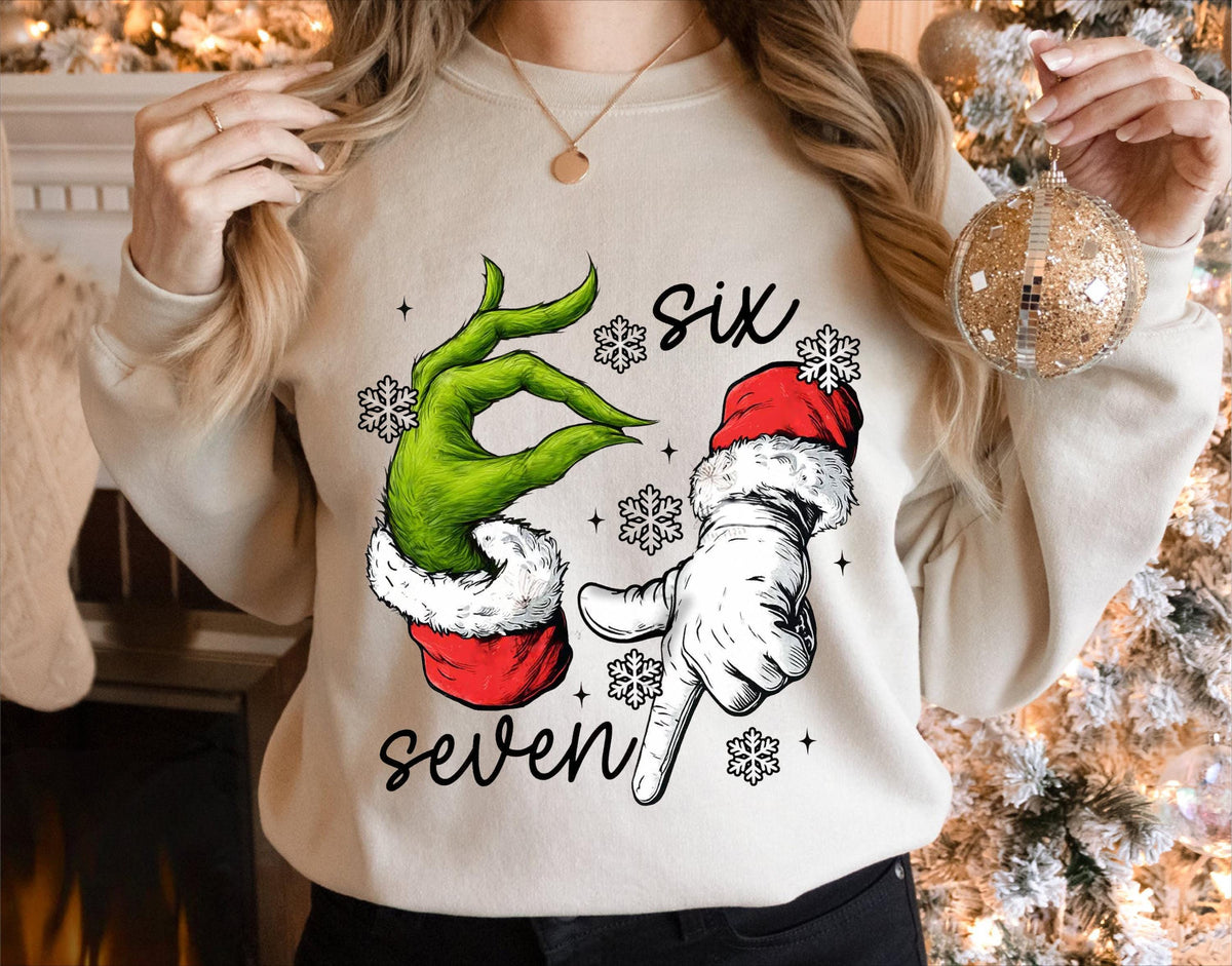Funny Grinch Six Seven Meme Christmas T-Shirt – Viral Gen Z product image 7
