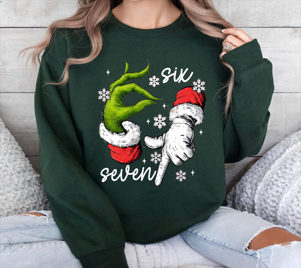 Funny Grinch Six Seven Meme Christmas T-Shirt – Viral Gen Z product image 13