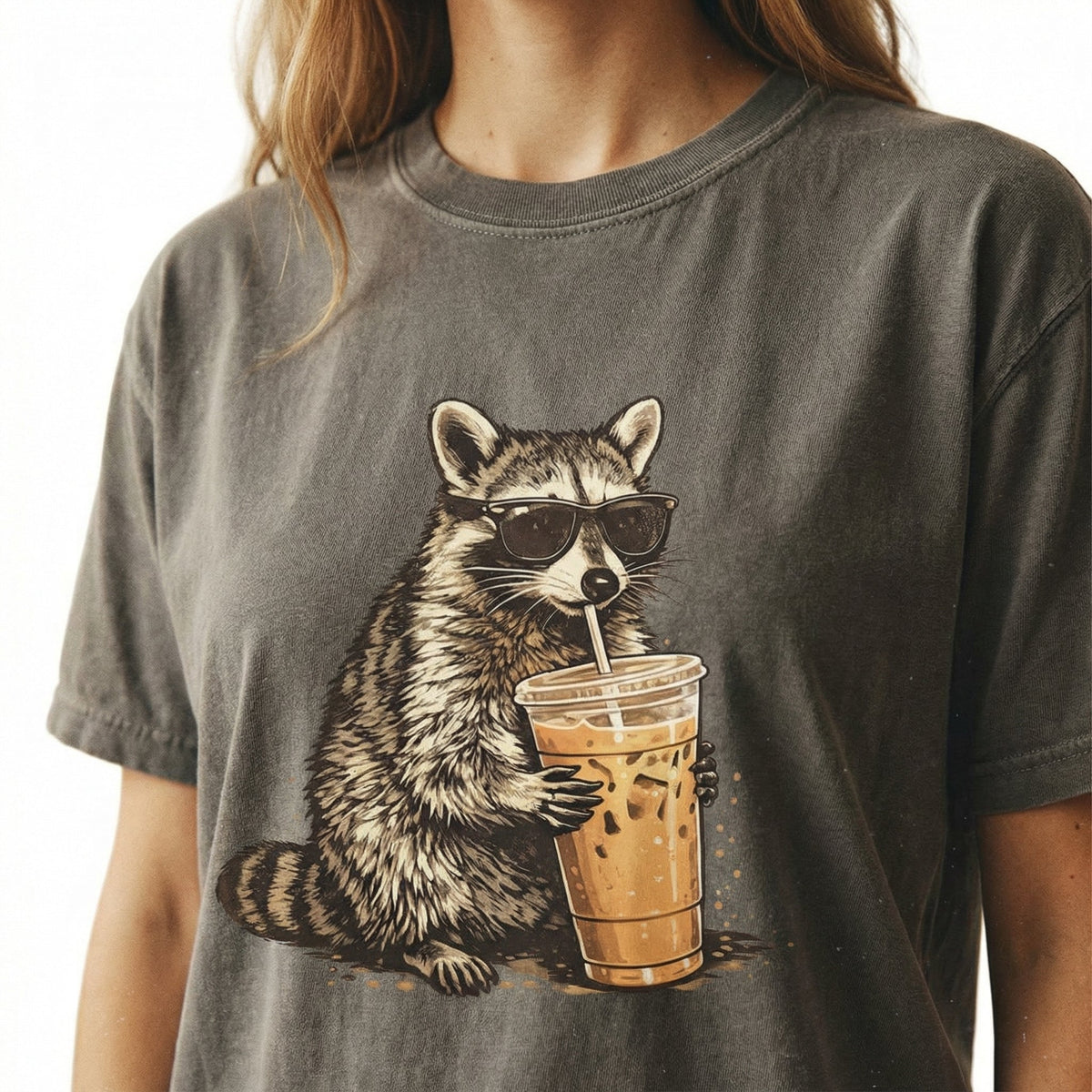 Funny Raccoon Iced Coffee Graphic T-Shirt – Cute Animal product image 4