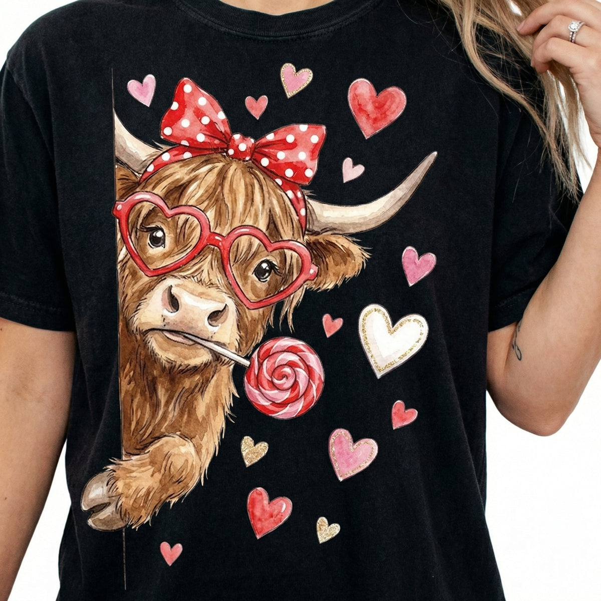 Funny Valentine Highland Cow T-Shirt - Howdy Coquette product image 3