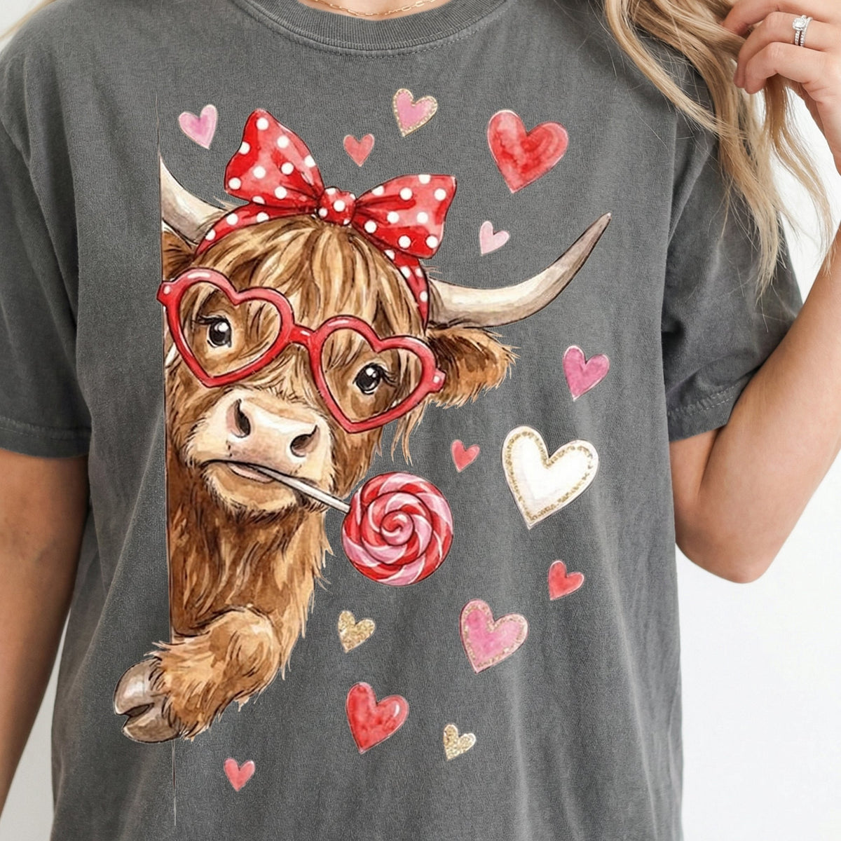 Funny Valentine Highland Cow T-Shirt - Howdy Coquette product image 5