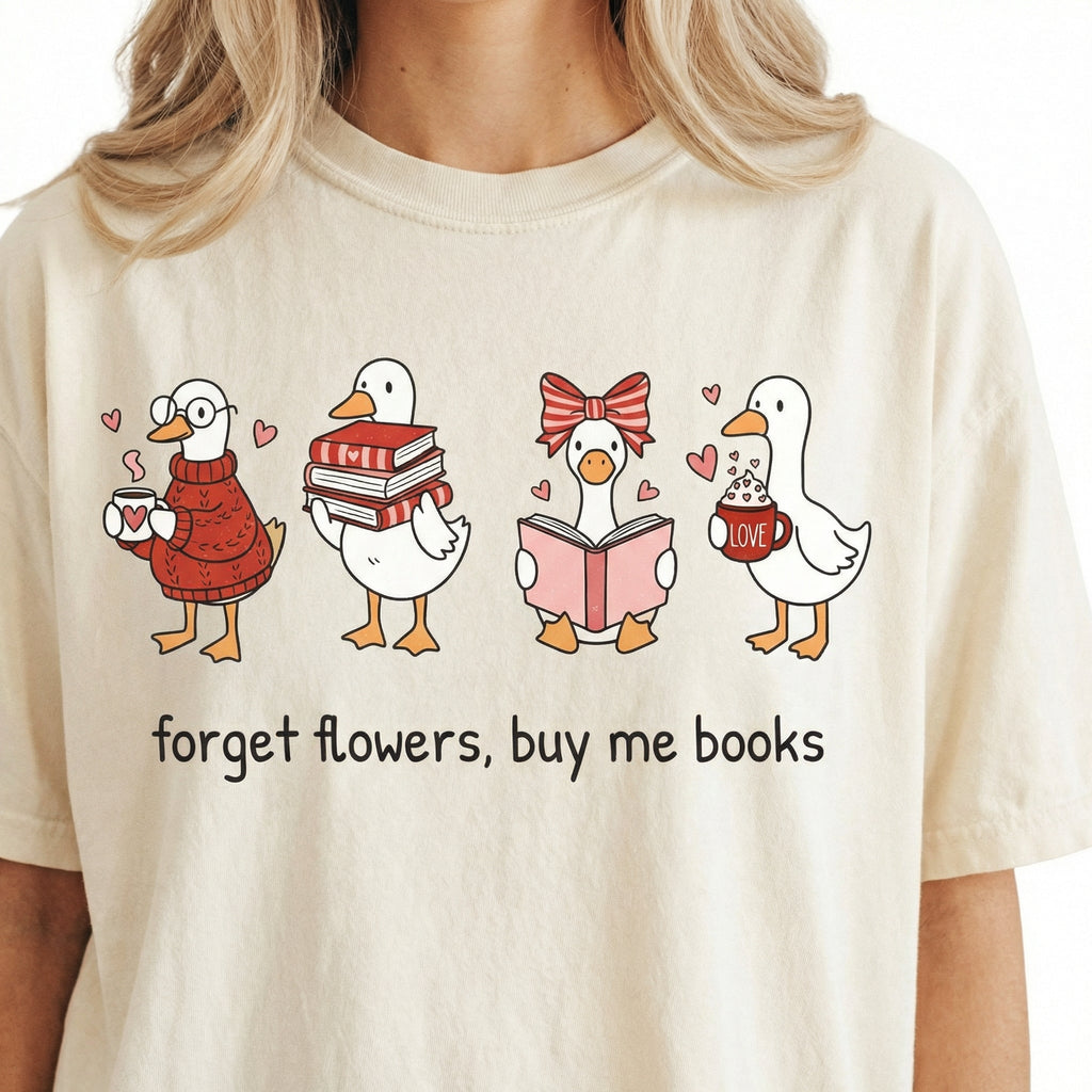 Goose Book Lover Graphic T-Shirt – Bookish Valentine Quote product image 1