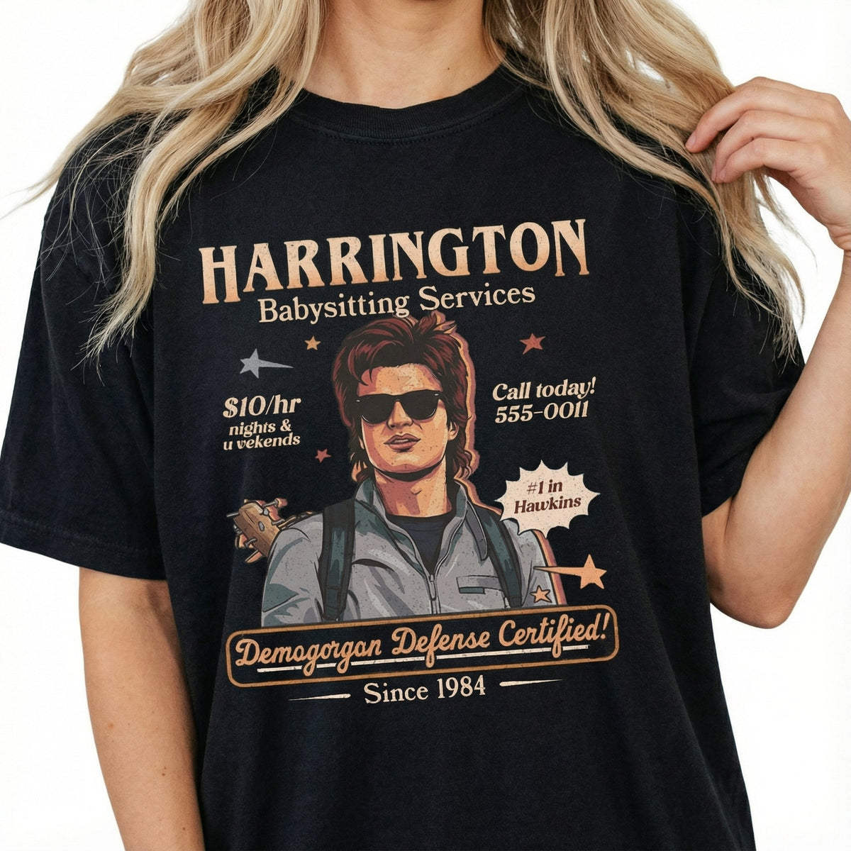 Harrington Babysitting Services Graphic T-Shirt – Funny product image 1
