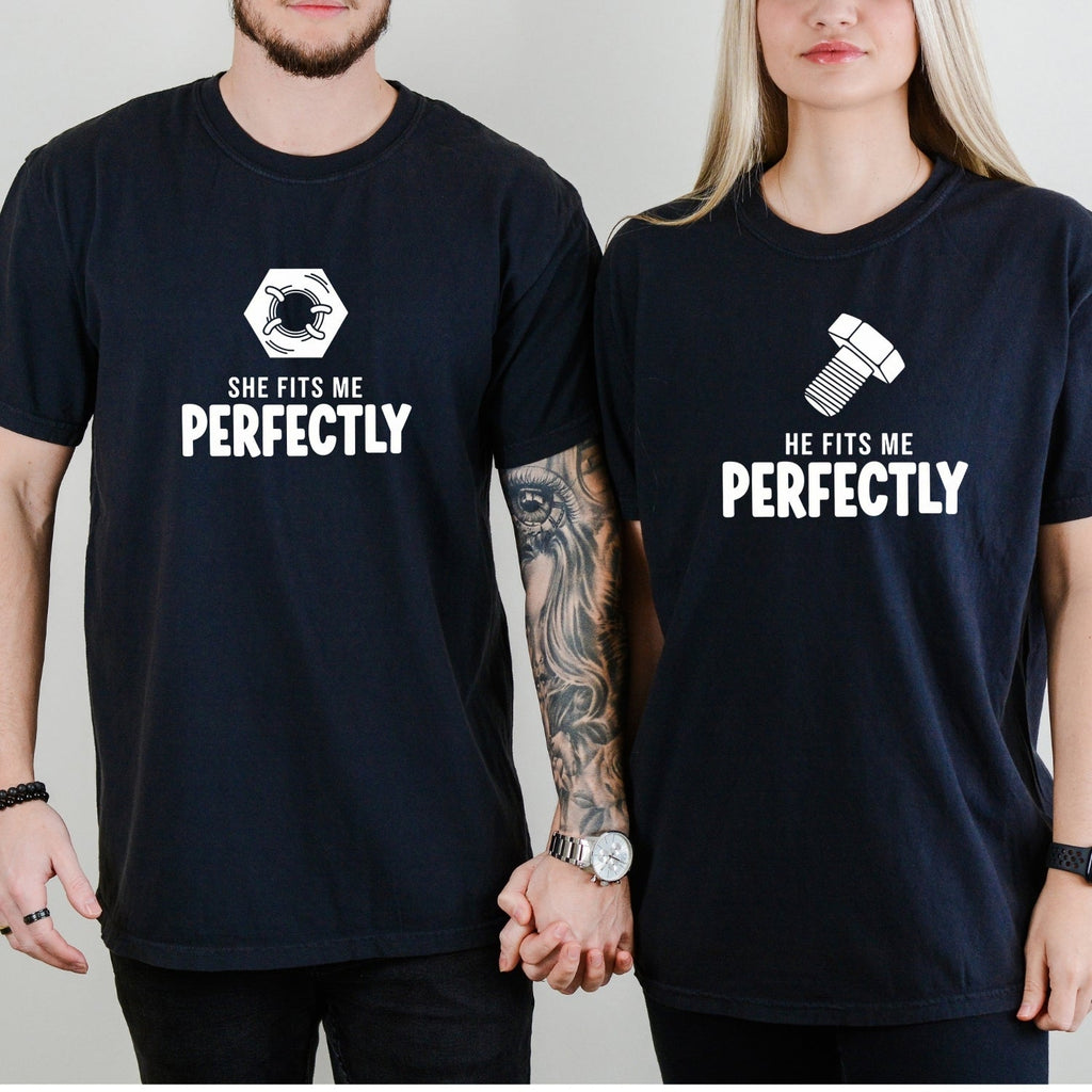He She Fits Me Perfectly Matching T-Shirts For Couples product image 1