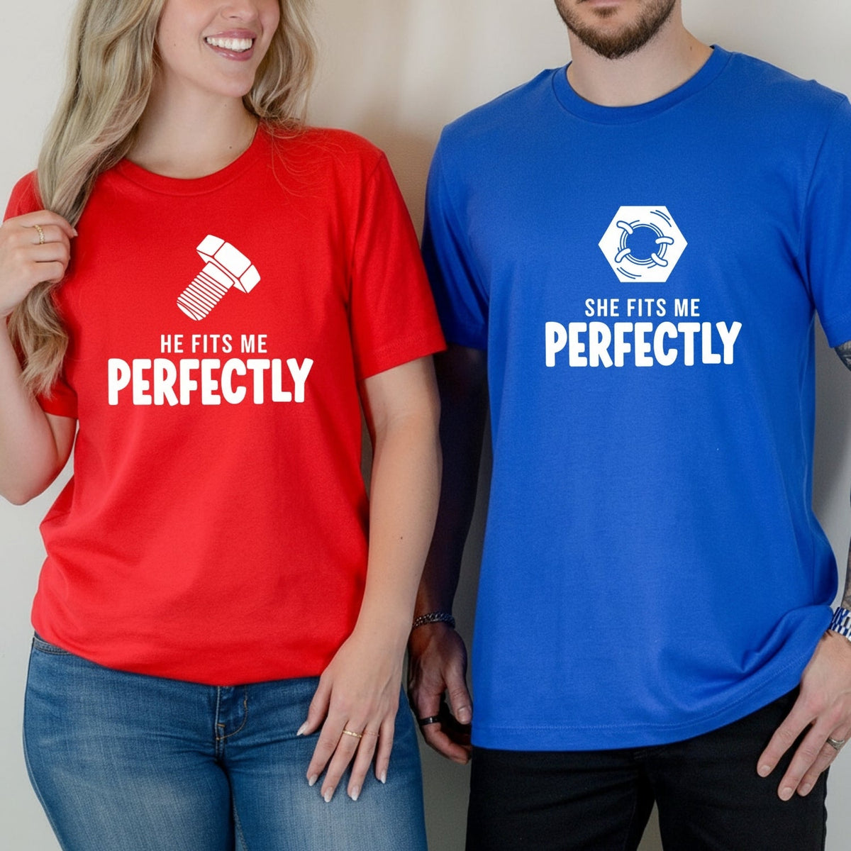 He She Fits Me Perfectly Matching T-Shirts For Couples product image 4