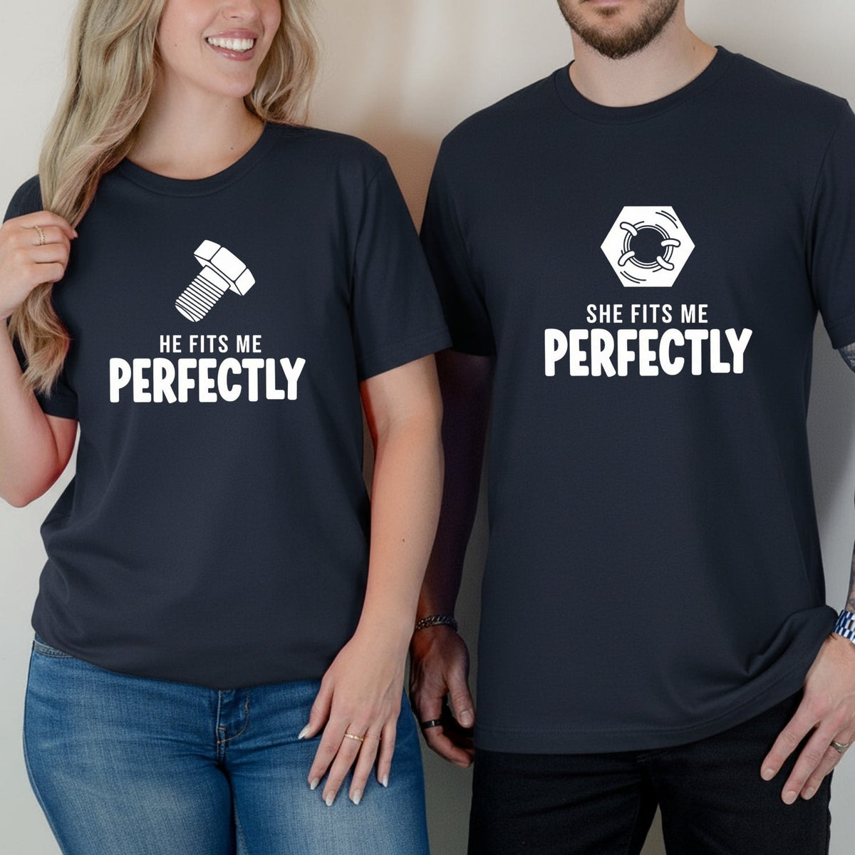 He She Fits Me Perfectly Matching T-Shirts For Couples product image 5