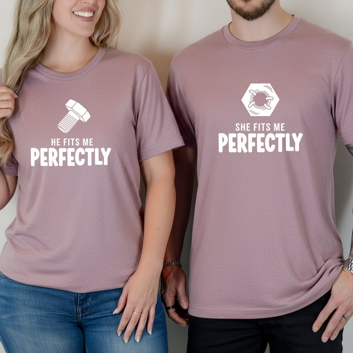 He She Fits Me Perfectly Matching T-Shirts For Couples product image 6
