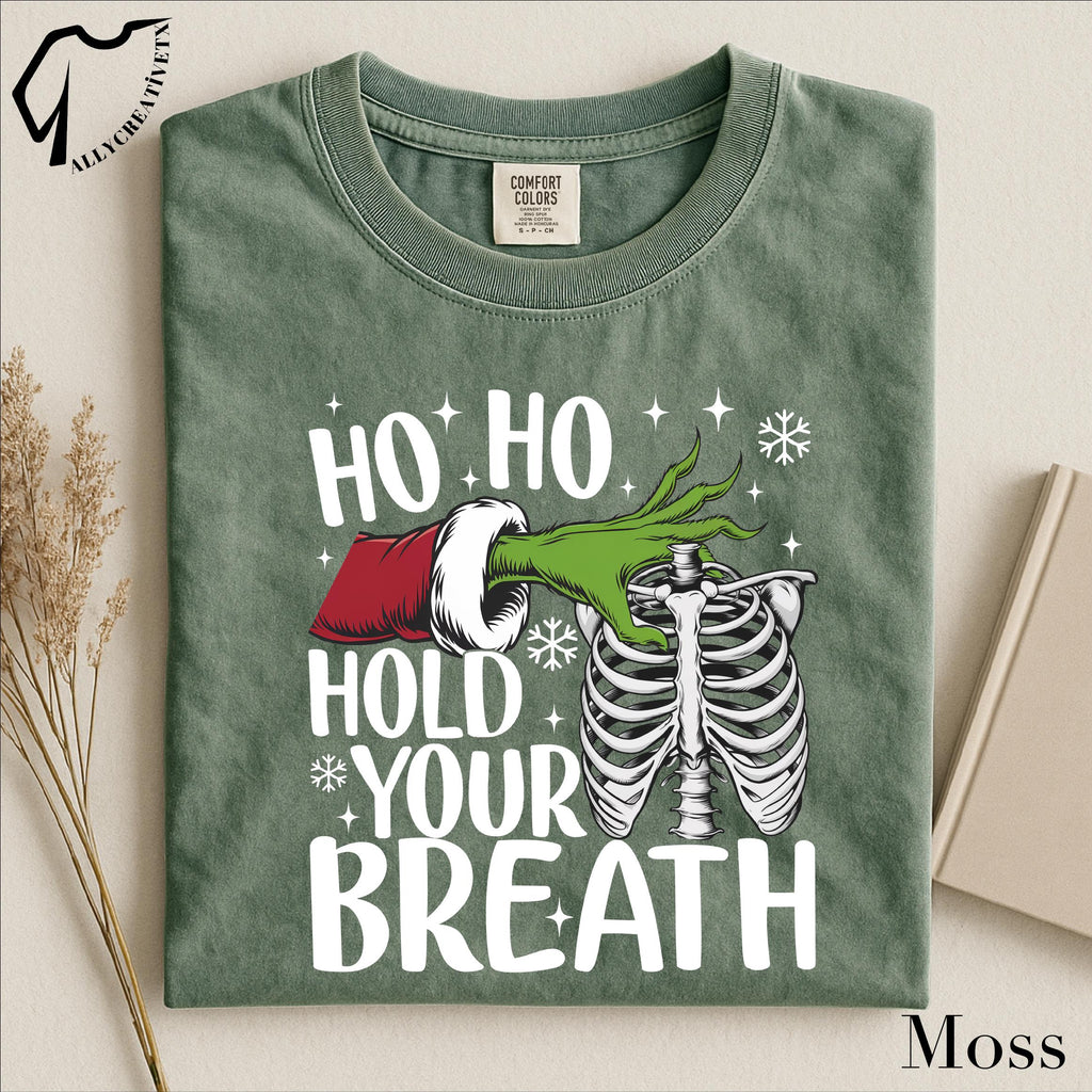 Ho Ho Hold Your Breath Grinch Skeleton Christmas T-Shirt – product image 1