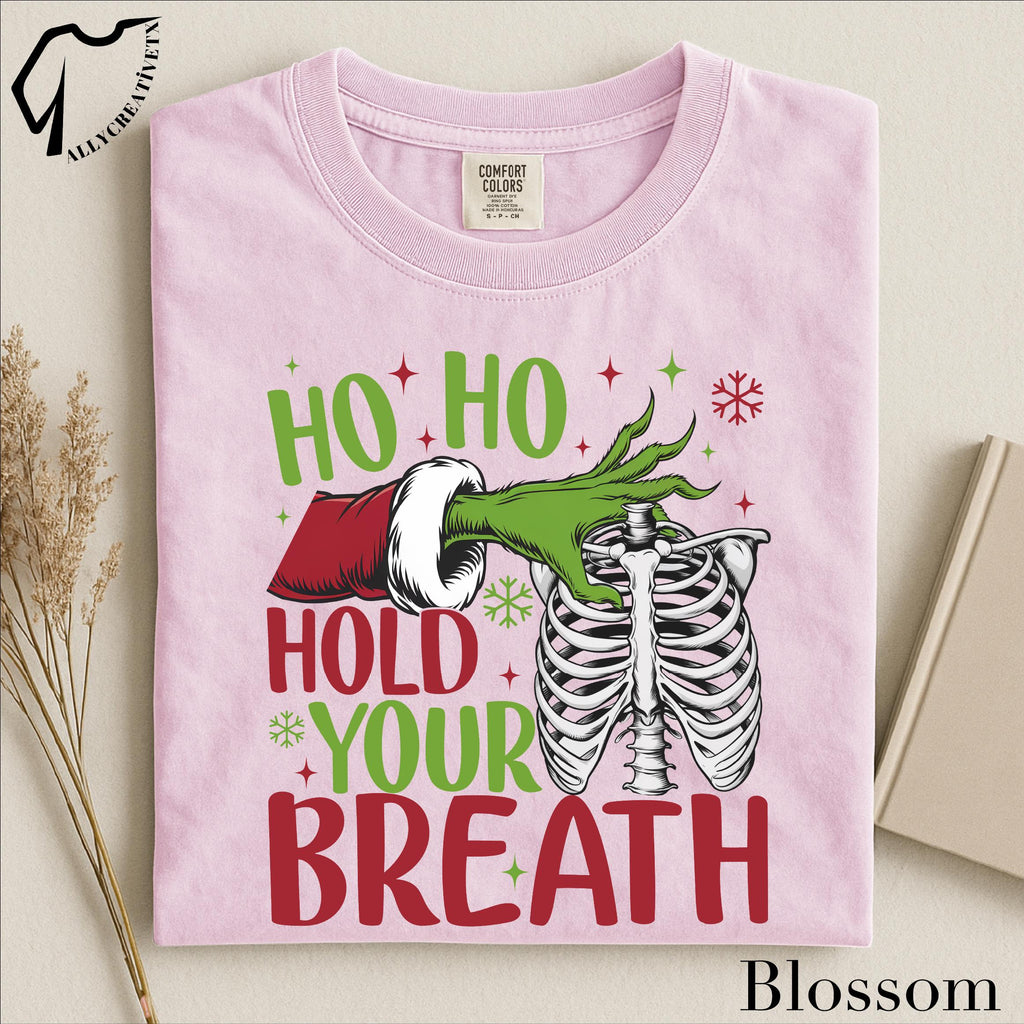 Ho Ho Hold Your Breath Grinch Skeleton Christmas T-Shirt – product image 2