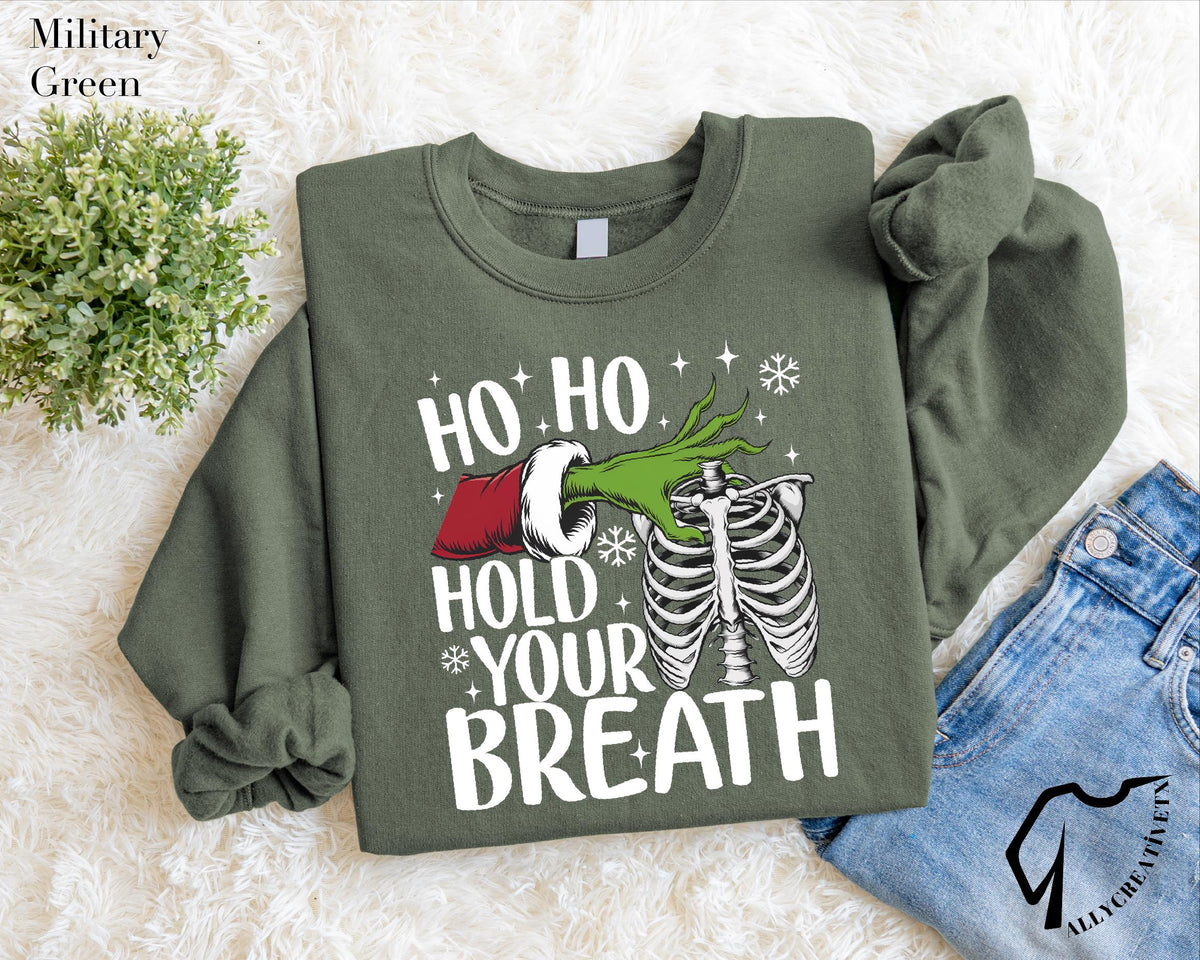 Ho Ho Hold Your Breath Grinch Skeleton Christmas T-Shirt – product image 5