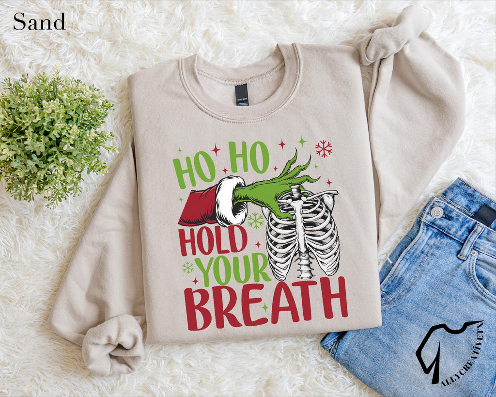 Ho Ho Hold Your Breath Grinch Skeleton Christmas T-Shirt – product image 6