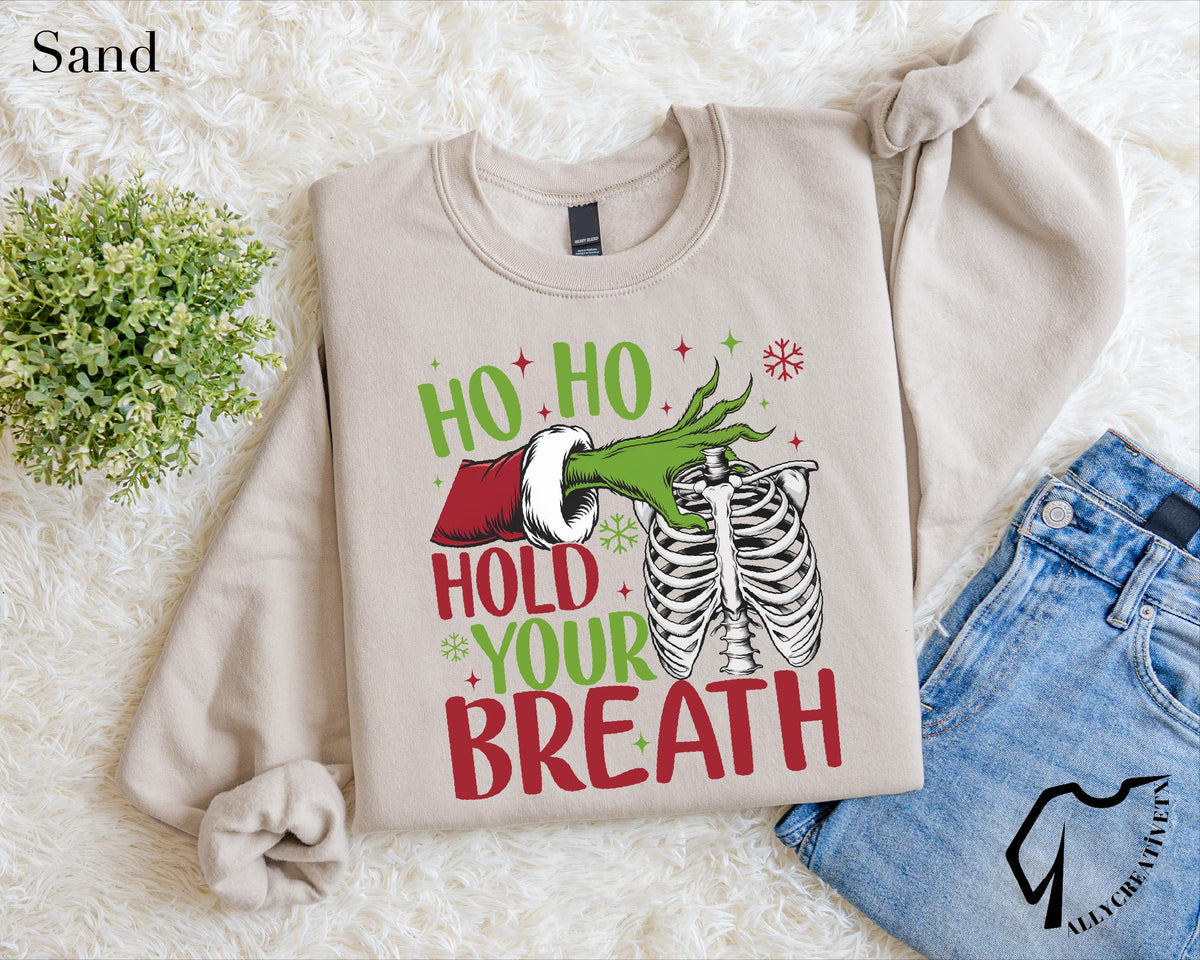 Ho Ho Hold Your Breath Grinch Skeleton Christmas T-Shirt – product image 6