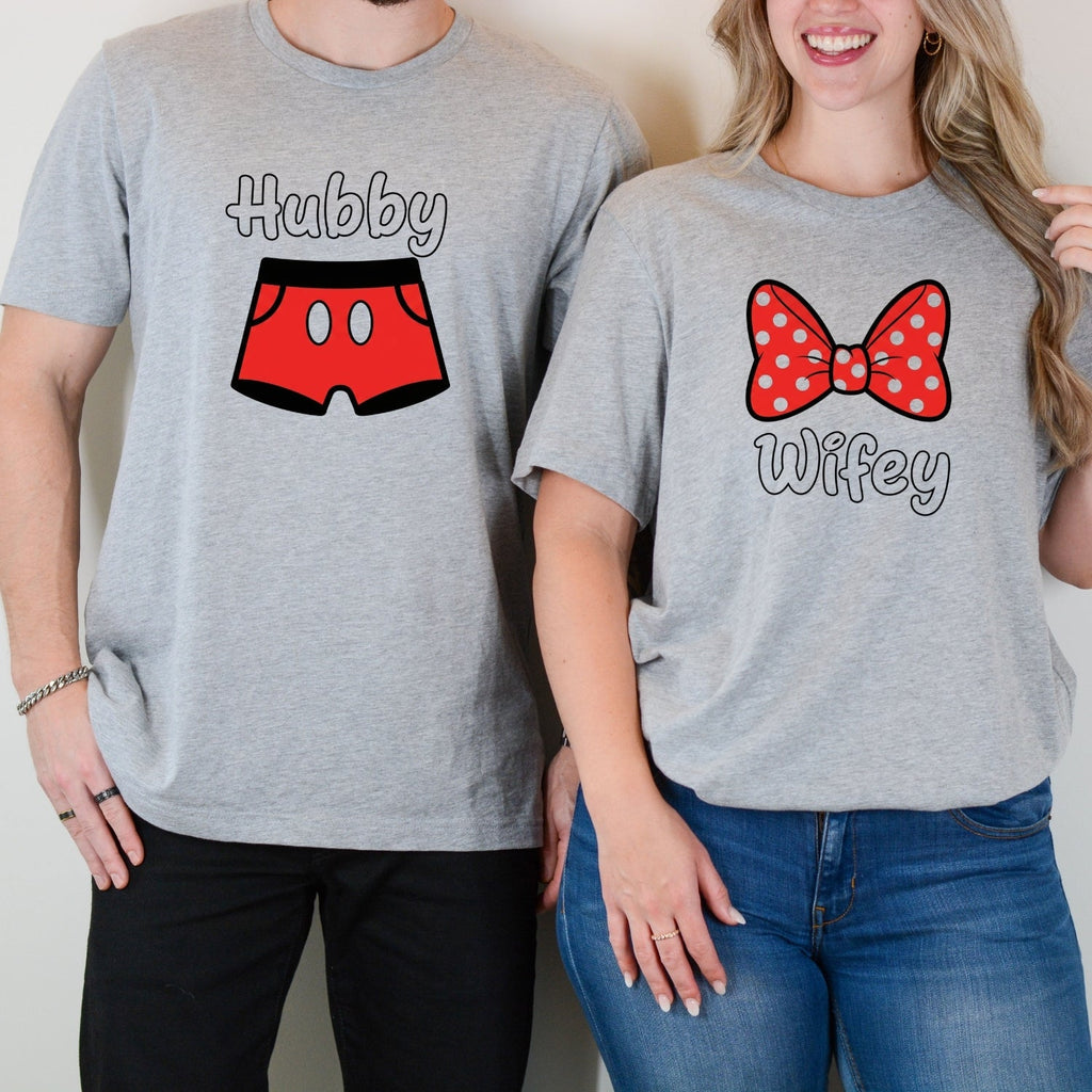 Hubby and Wifey Funny Bowtie Matching T-Shirts For Couples product image 1