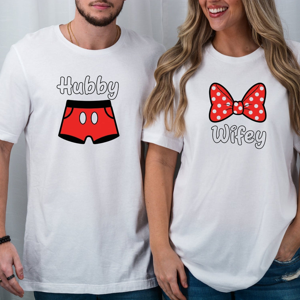 Hubby and Wifey Funny Bowtie Matching T-Shirts For Couples product image 2