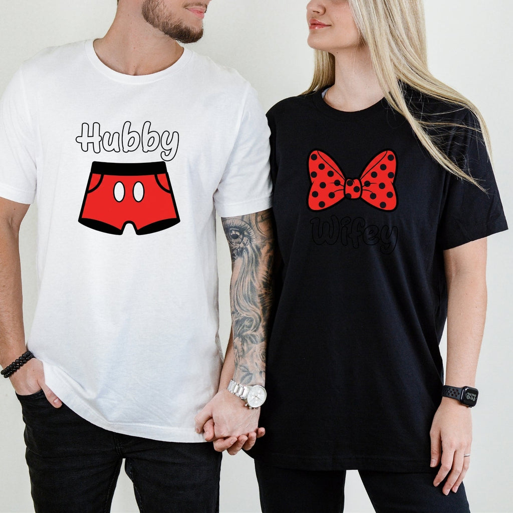 Hubby and Wifey Funny Bowtie Matching T-Shirts For Couples product image 3