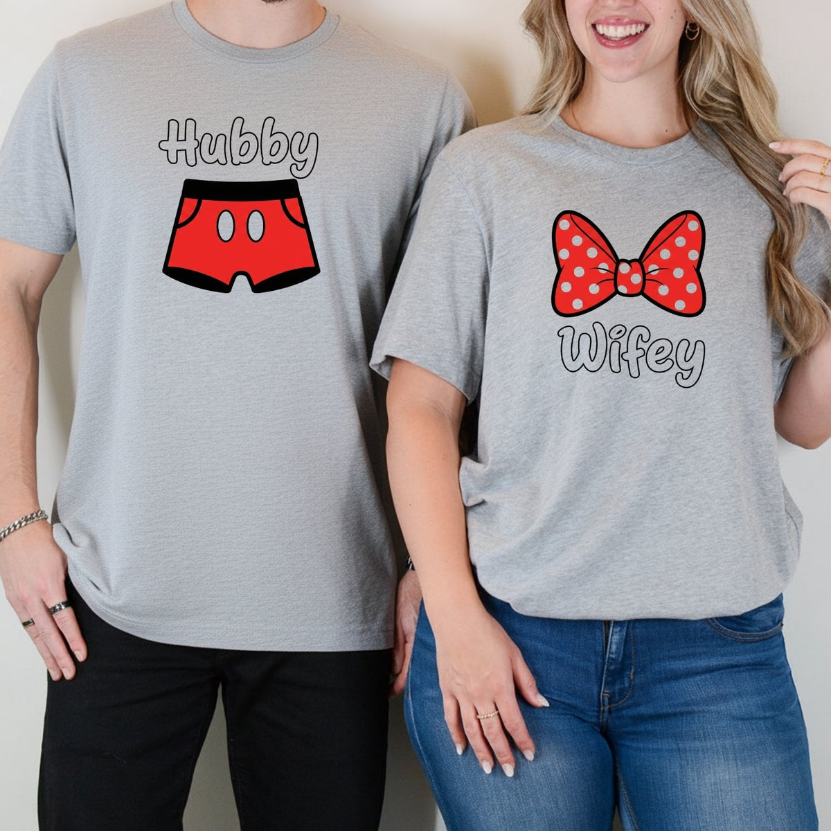 Hubby and Wifey Funny Bowtie Matching T-Shirts For Couples product image 4