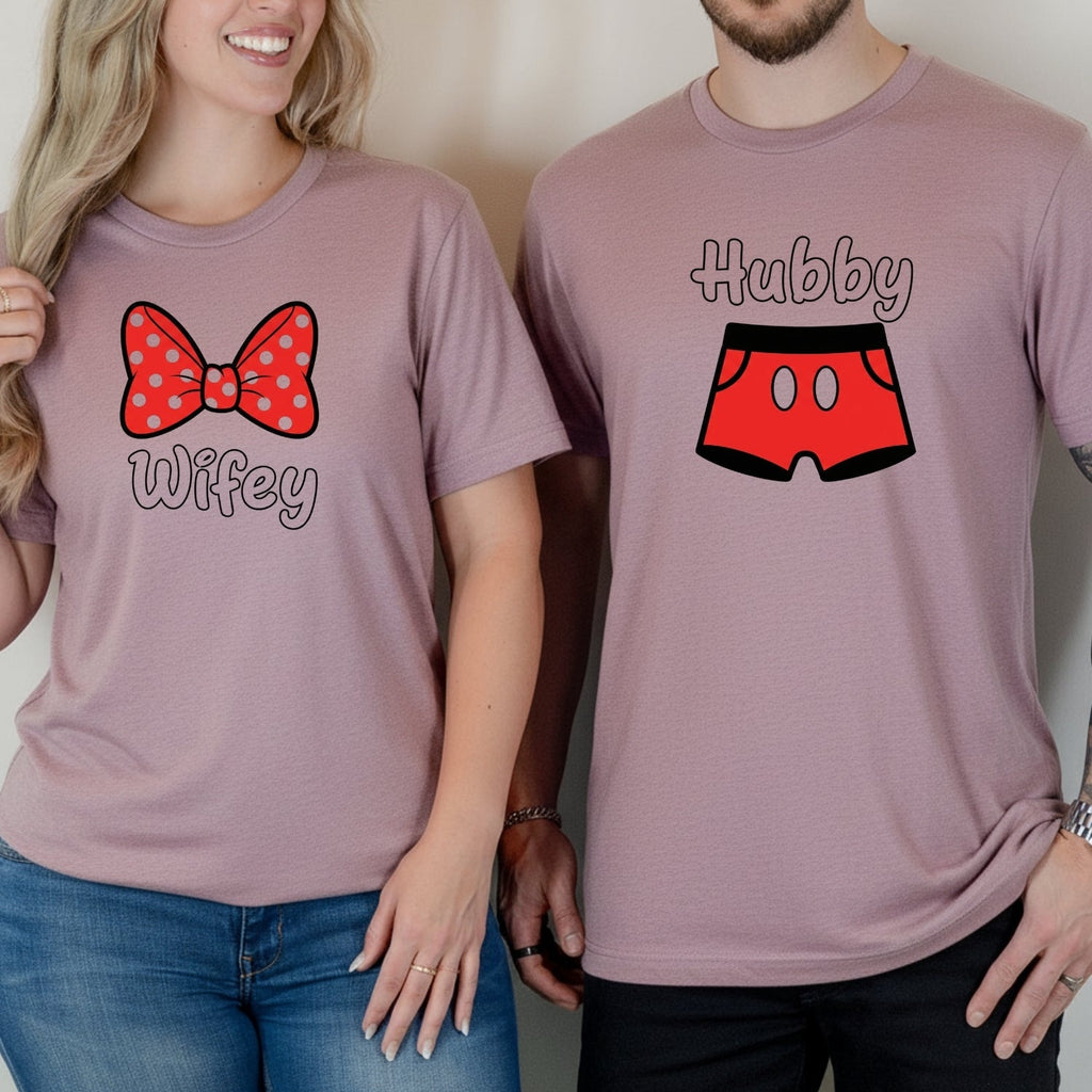 Hubby and Wifey Funny Bowtie Matching T-Shirts For Couples product image 5