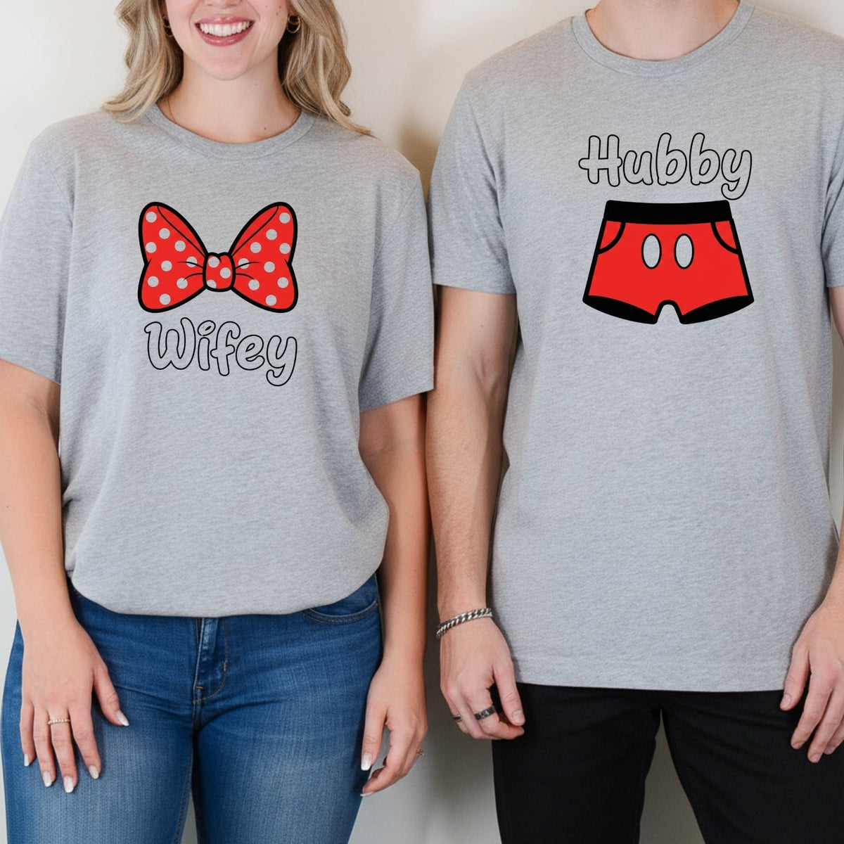 Hubby and Wifey Funny Bowtie Matching T-Shirts For Couples product image 6