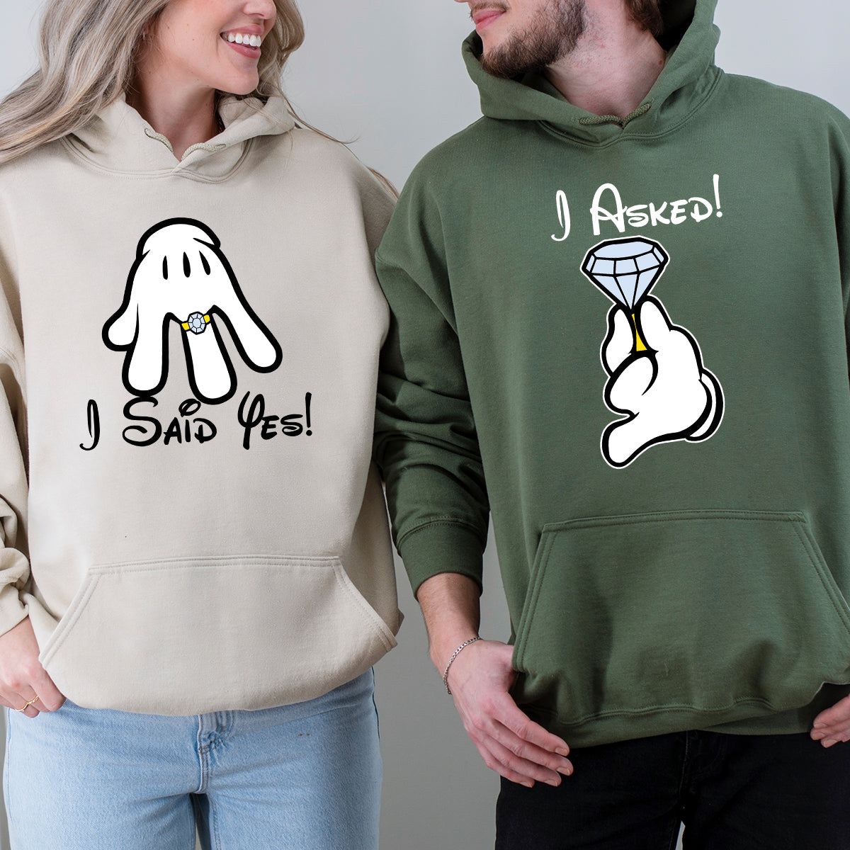 I Asked, I Said Yes Cartoon Matching Hoodies For Couples product image 1