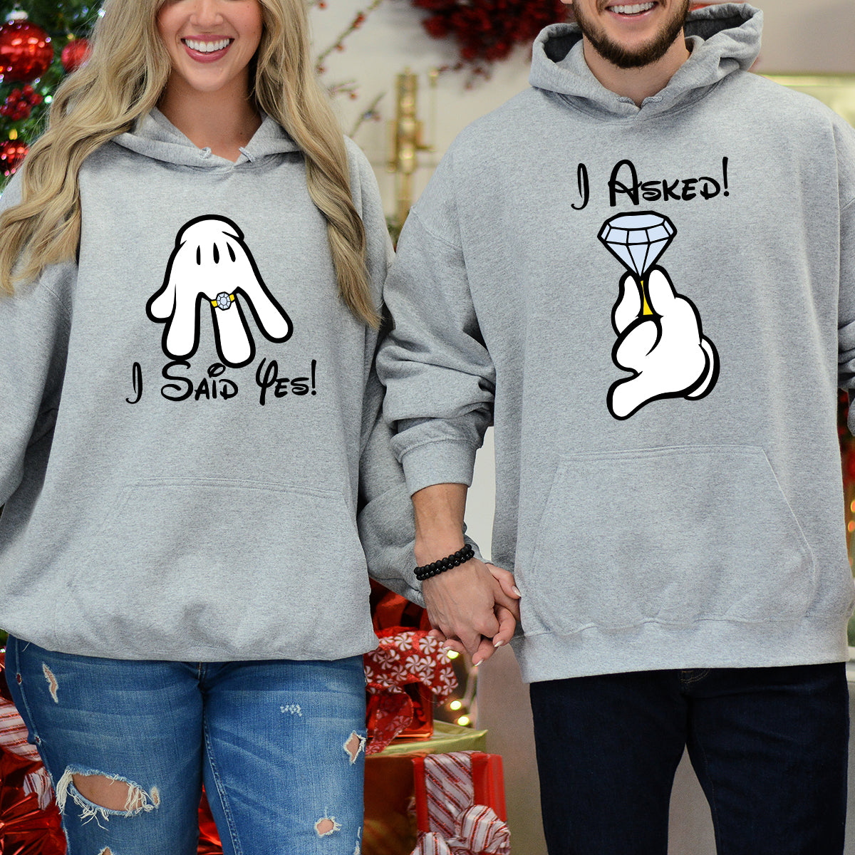 I Asked, I Said Yes Cartoon Matching Hoodies For Couples product image 2