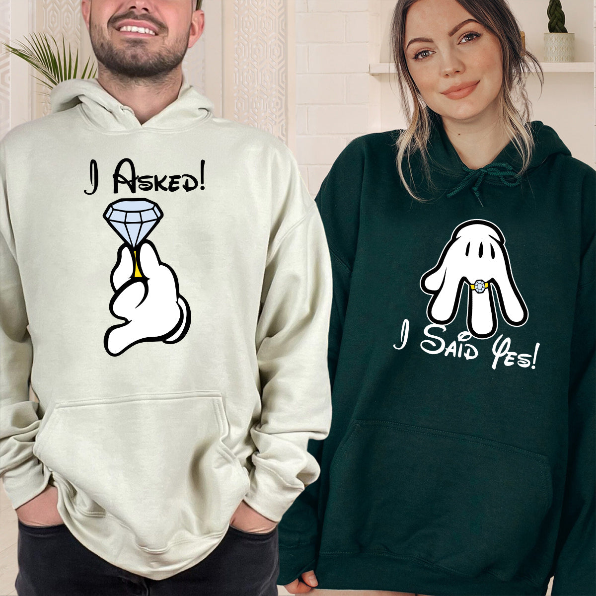 I Asked, I Said Yes Cartoon Matching Hoodies For Couples product image 3