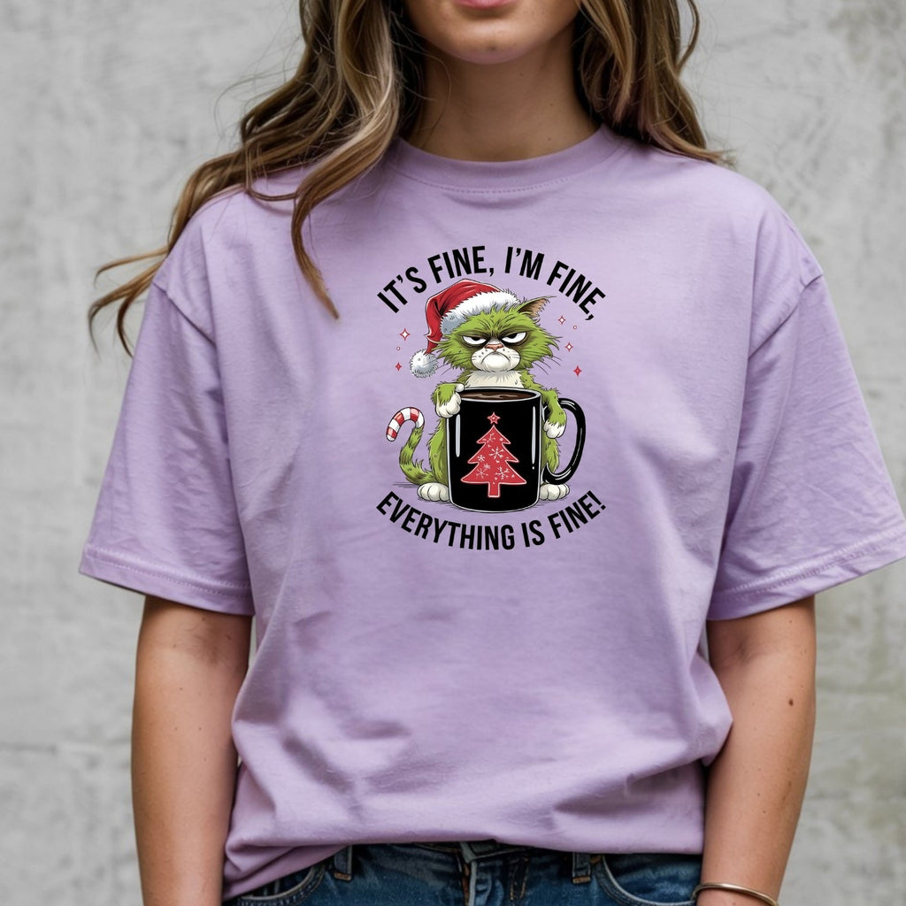 I'm Fine Everything Christmas T-Shirt - Funny Cat Sarcastic product image 8