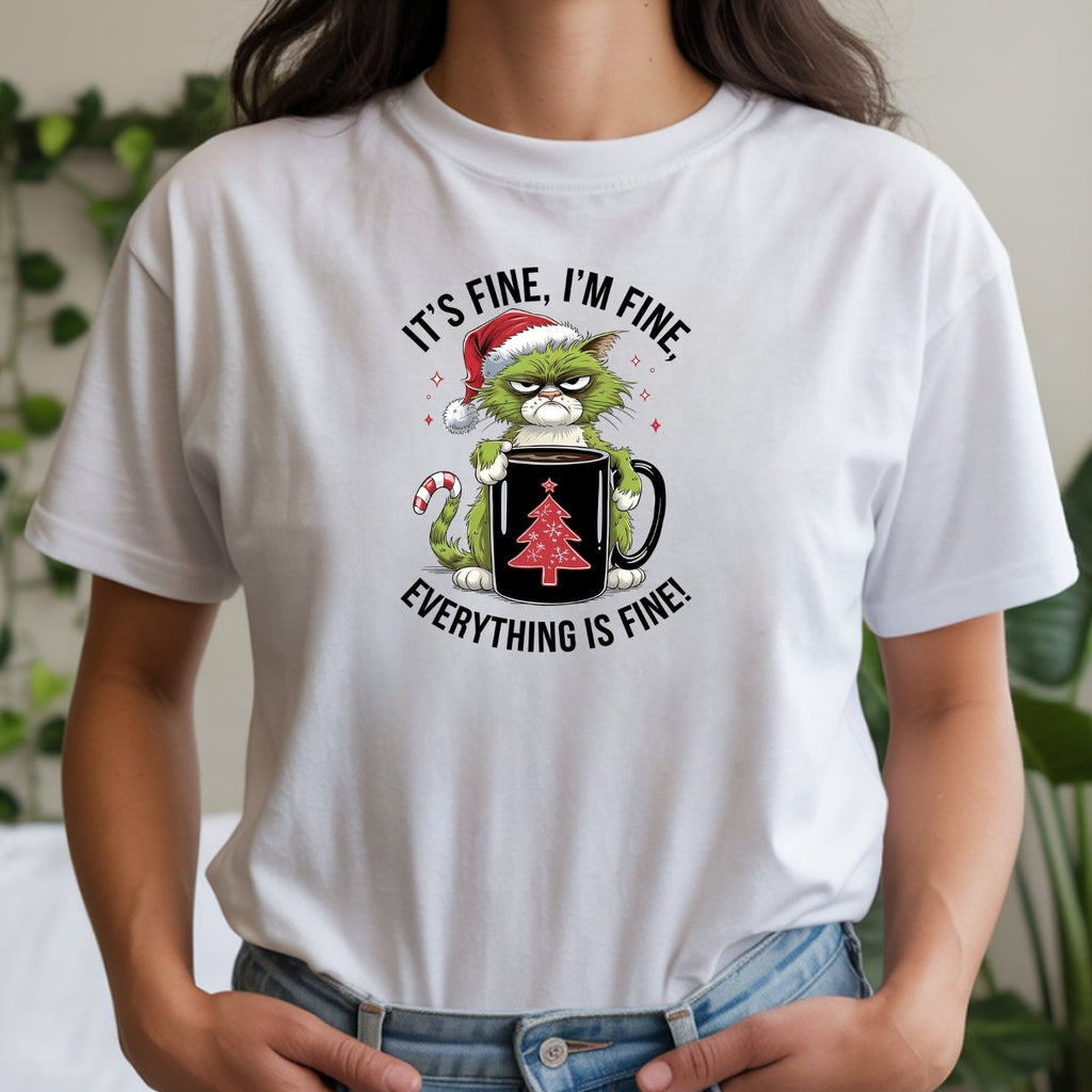 I'm Fine Everything Christmas T-Shirt - Funny Cat Sarcastic product image 11