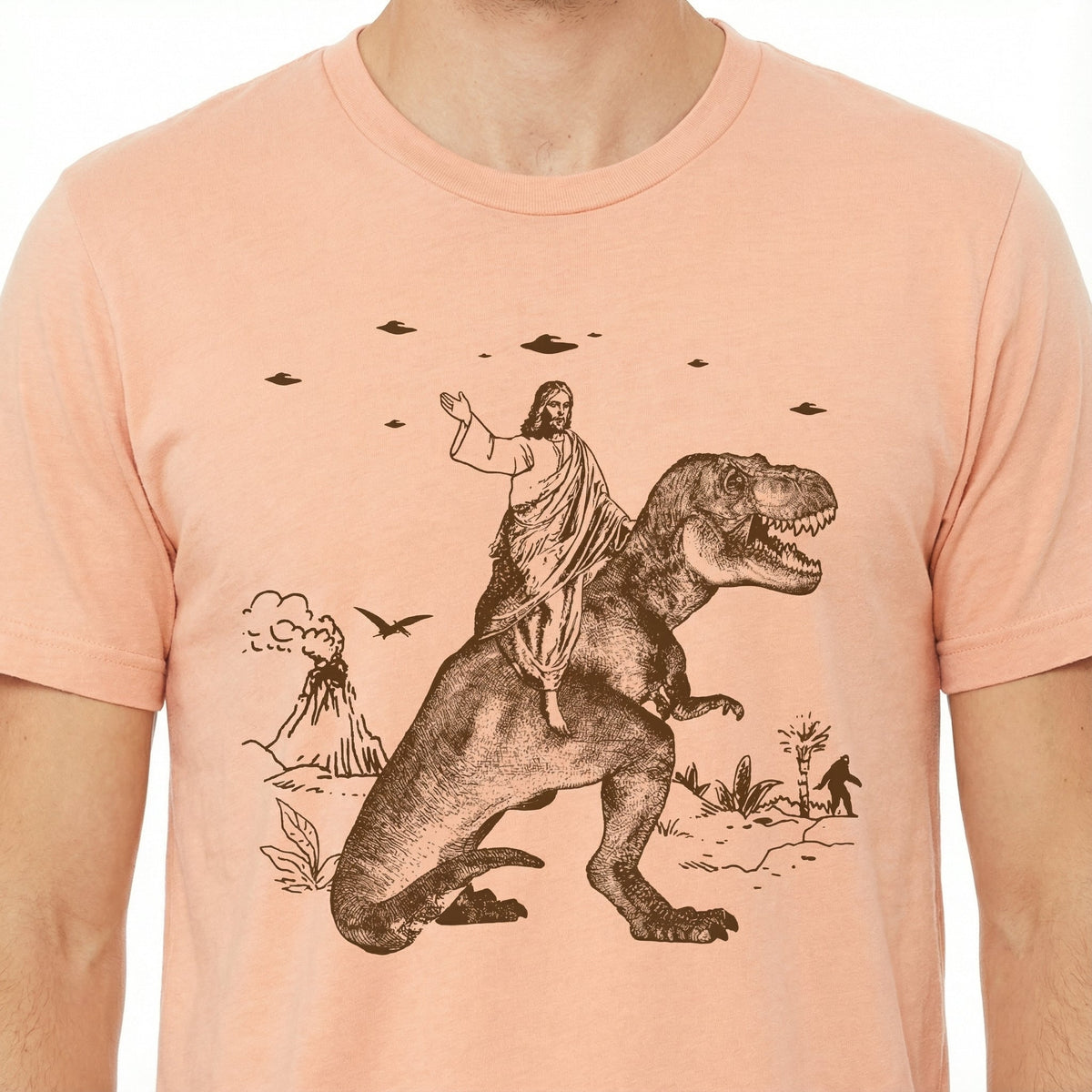 Jesus Riding Dinosaur Graphic T-Shirt - Funny UFO Novelty product image 4