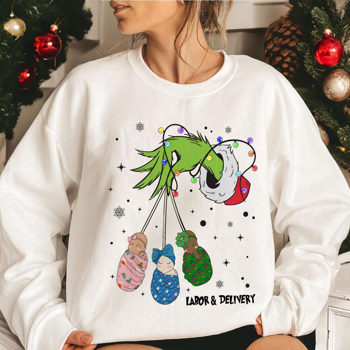 Labor and Delivery Nurse Christmas Sweatshirt – L&D Holiday product image 1