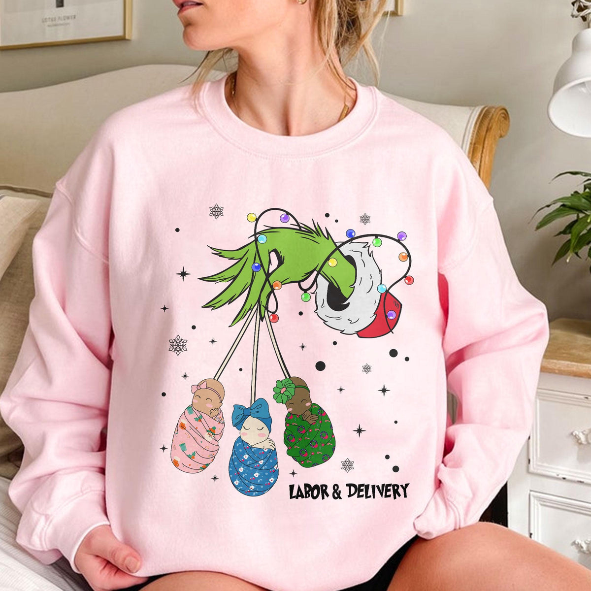 Labor and Delivery Nurse Christmas Sweatshirt – L&D Holiday product image 2