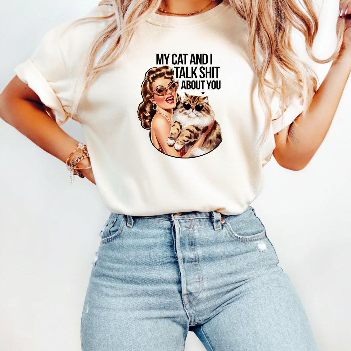 My Cat And I Talk About You T-Shirt - Funny Sarcastic product image 8
