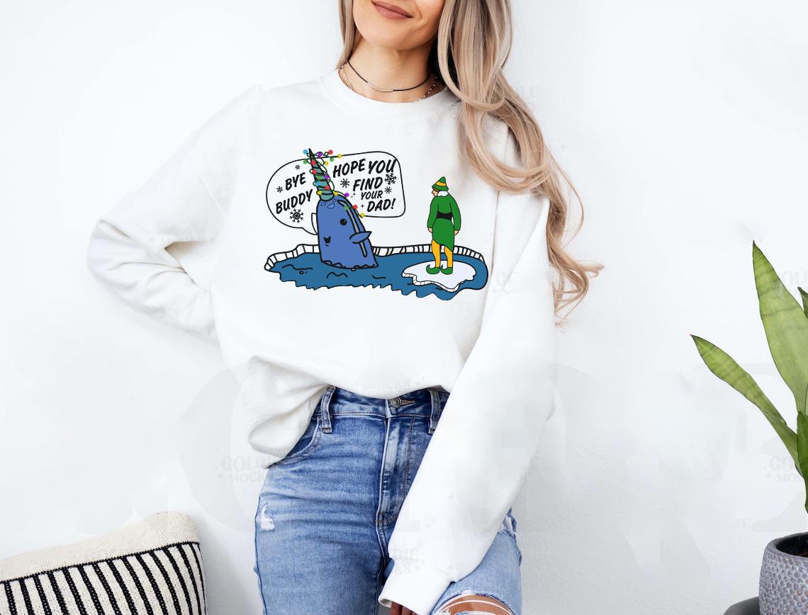Narwhal Elf Christmas Shirt – Bye Buddy Hope You Find Your product image 3
