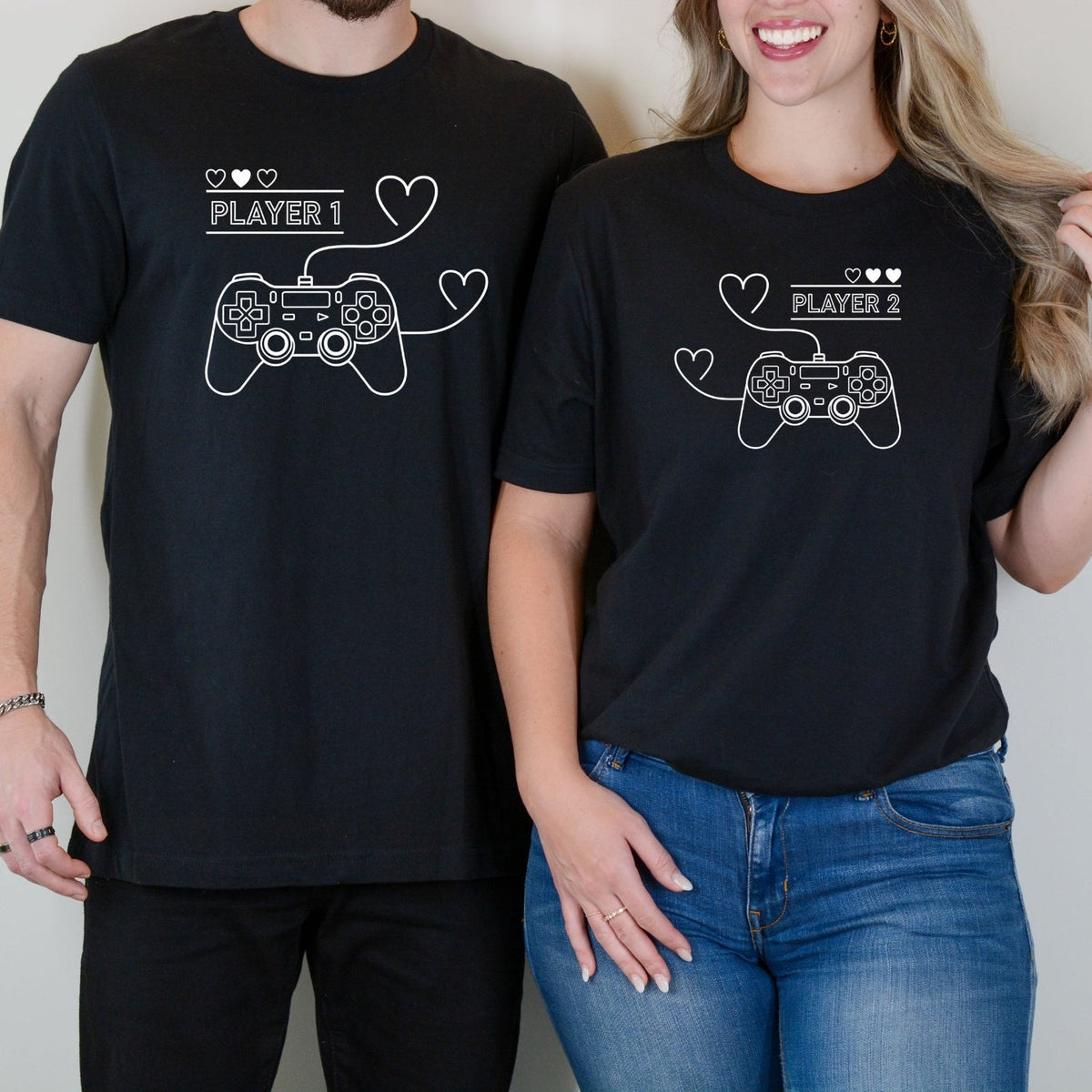Player 1 2 With Heart Matching T-Shirts For Couples product image 1