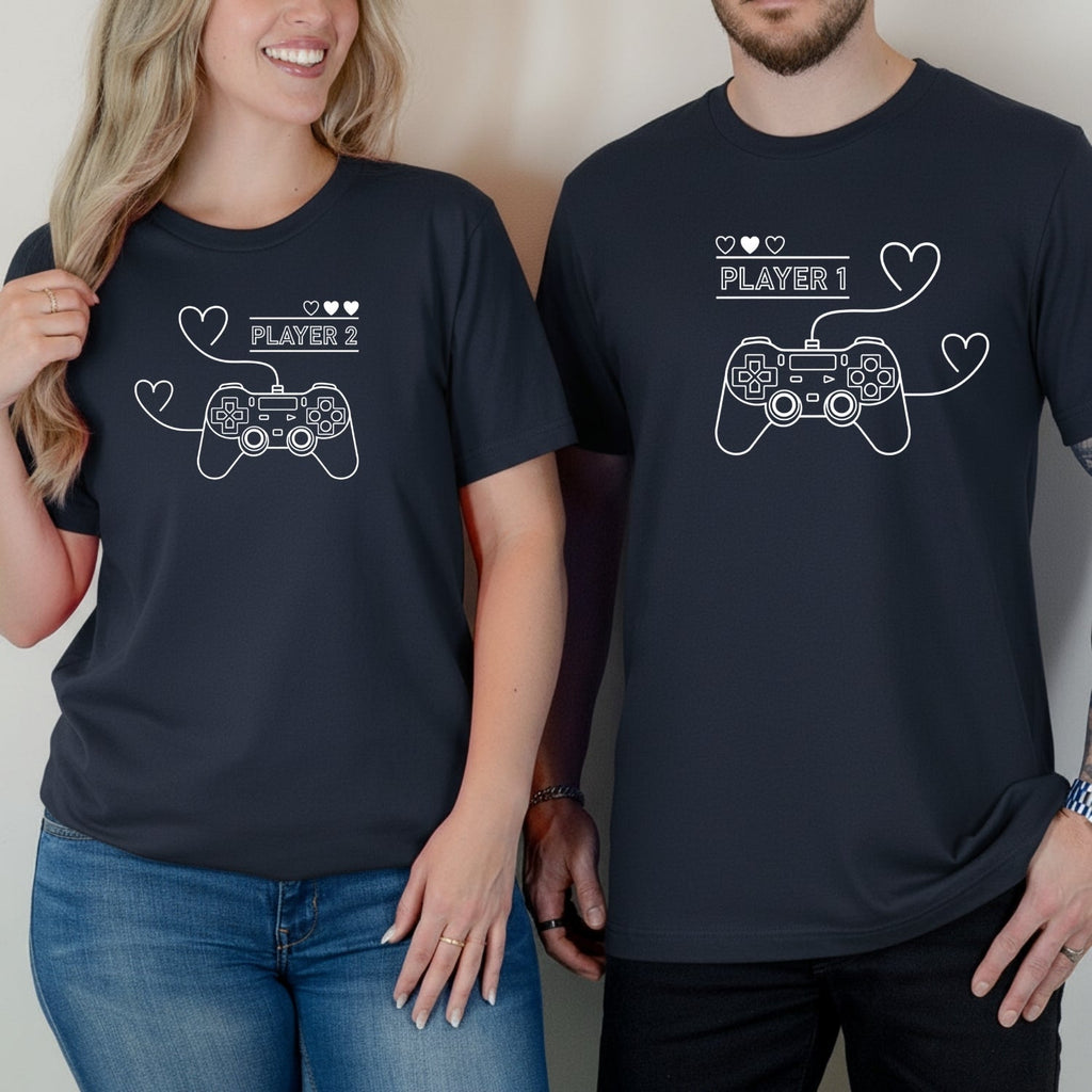 Player 1 2 With Heart Matching T-Shirts For Couples product image 5