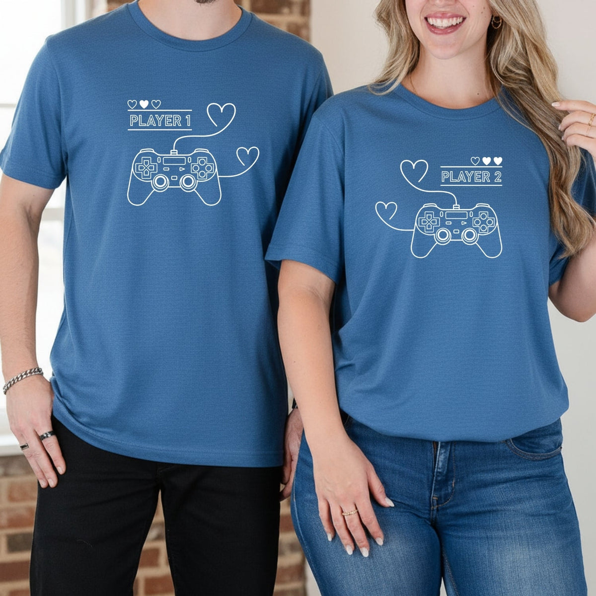 Player 1 2 With Heart Matching T-Shirts For Couples product image 8