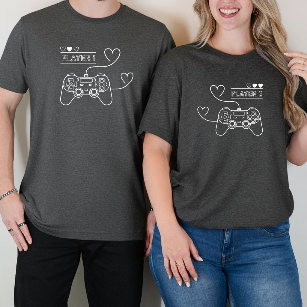 Player 1 2 With Heart Matching T-Shirts For Couples product image 10