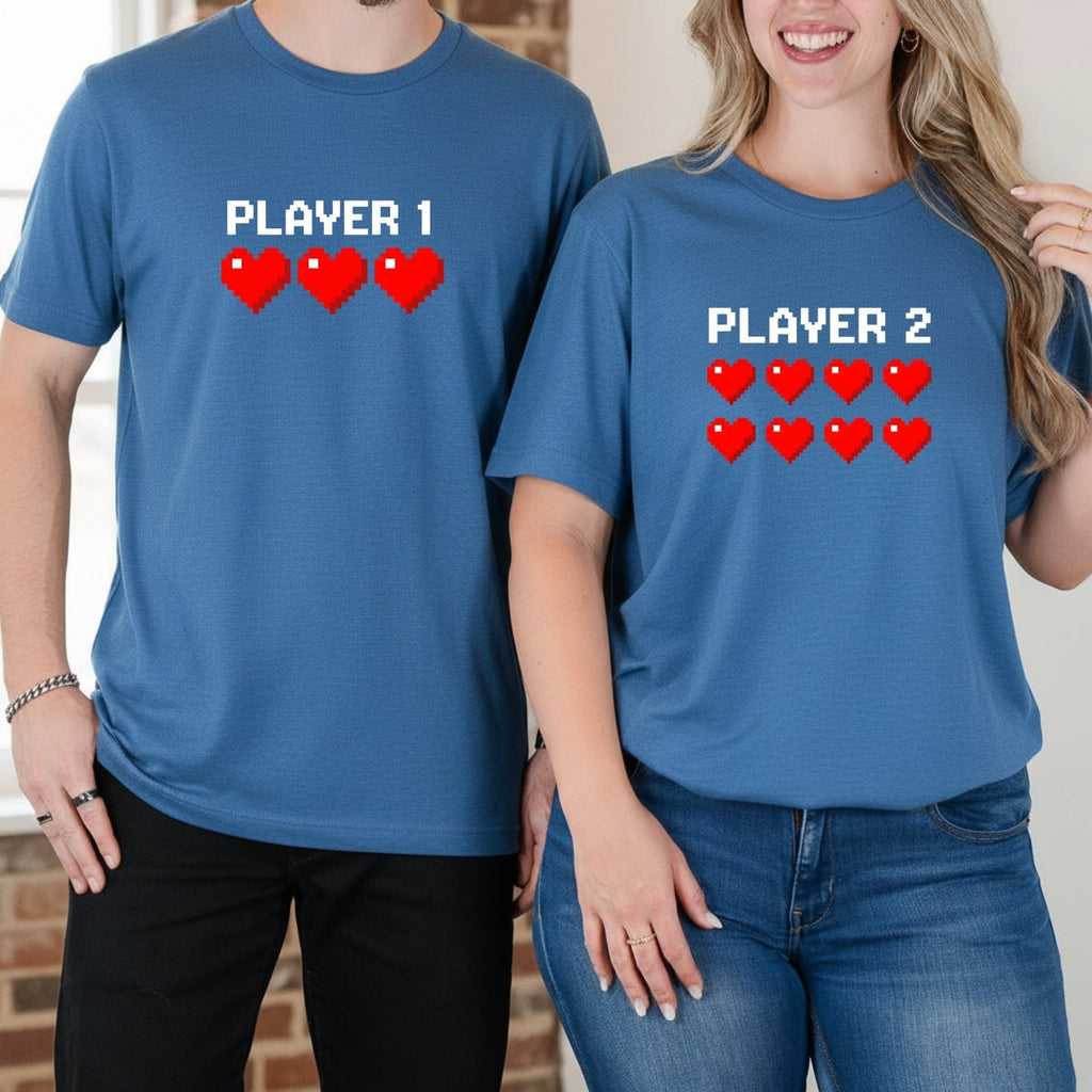 Player 1 and 2 Heart Matching T-Shirts For Couples product image 8