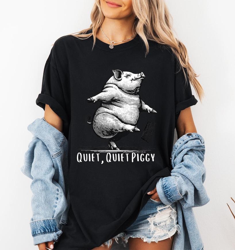 Quiet Piggy T-Shirt – Funny Dancing Pig Satirical Political product image 6
