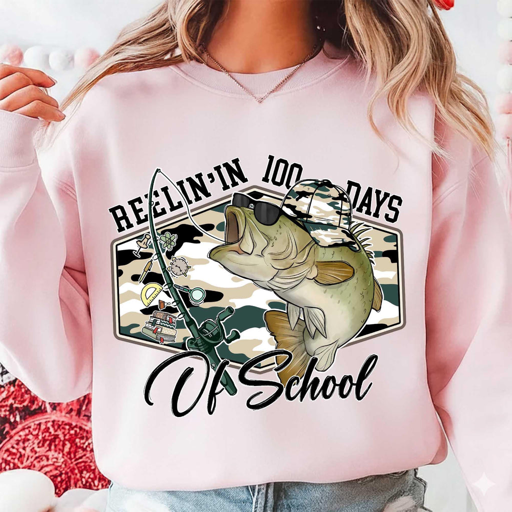 Reelin In 100 Days of School T-Shirt - Funny Bass Fishing product image 1