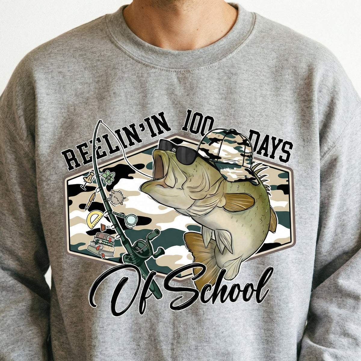 Reelin In 100 Days of School T-Shirt - Funny Bass Fishing product image 4