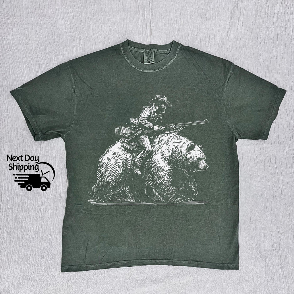 Retro Cowboy Riding Bear Graphic T-Shirt - Vintage 90s product image 2