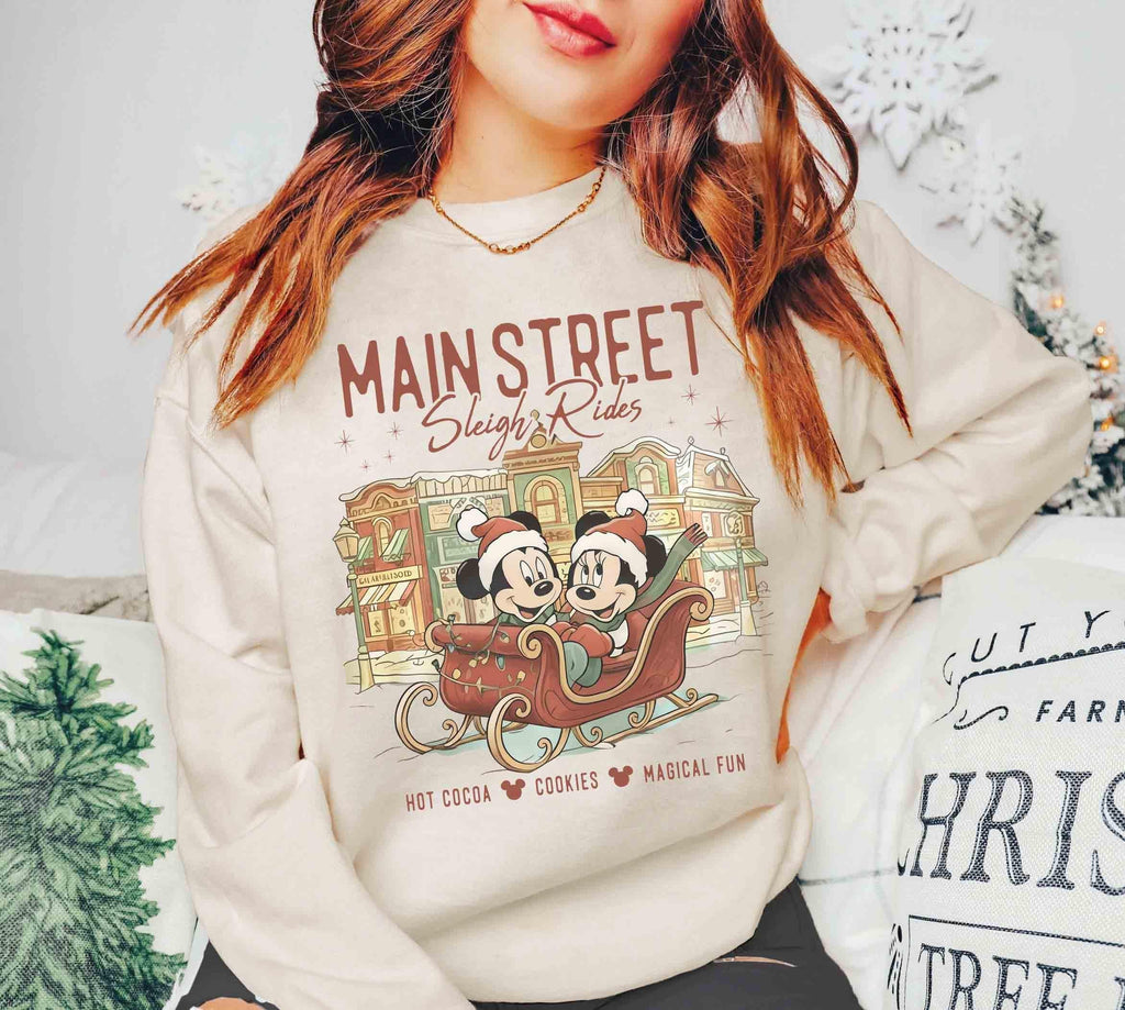 Retro Main Street Sleigh Rides T-Shirt – Vintage Holiday product image 6