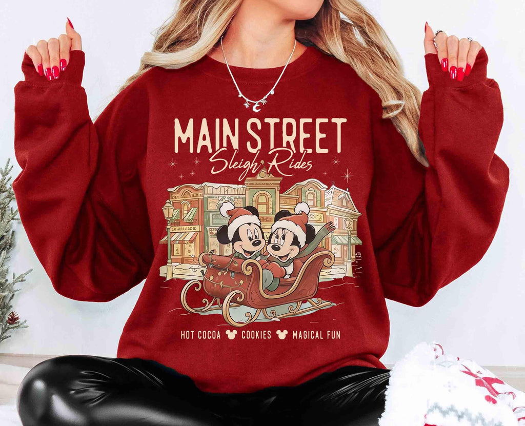 Retro Main Street Sleigh Rides T-Shirt – Vintage Holiday product image 5