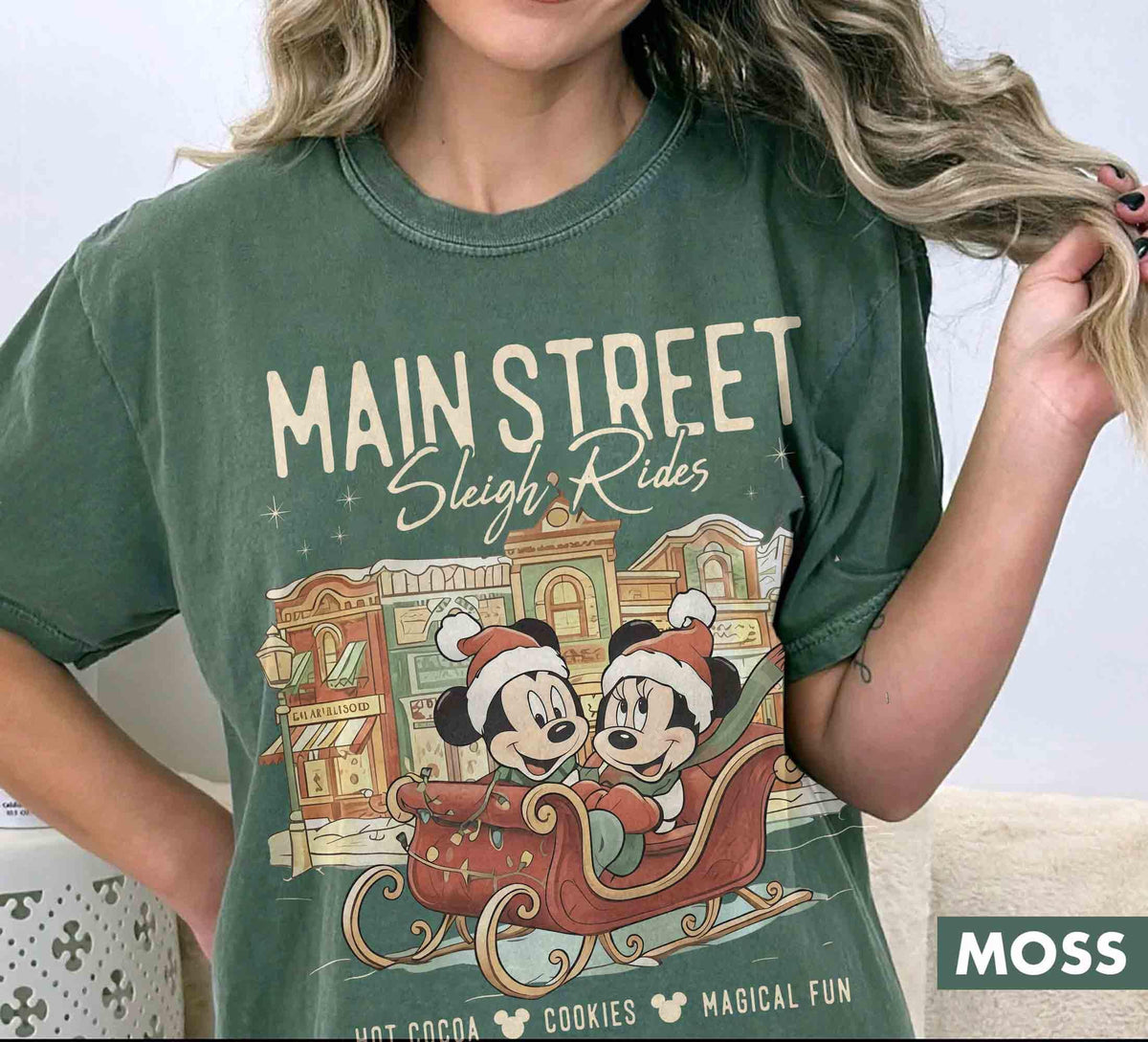 Retro Main Street Sleigh Rides T-Shirt – Vintage Holiday product image 3